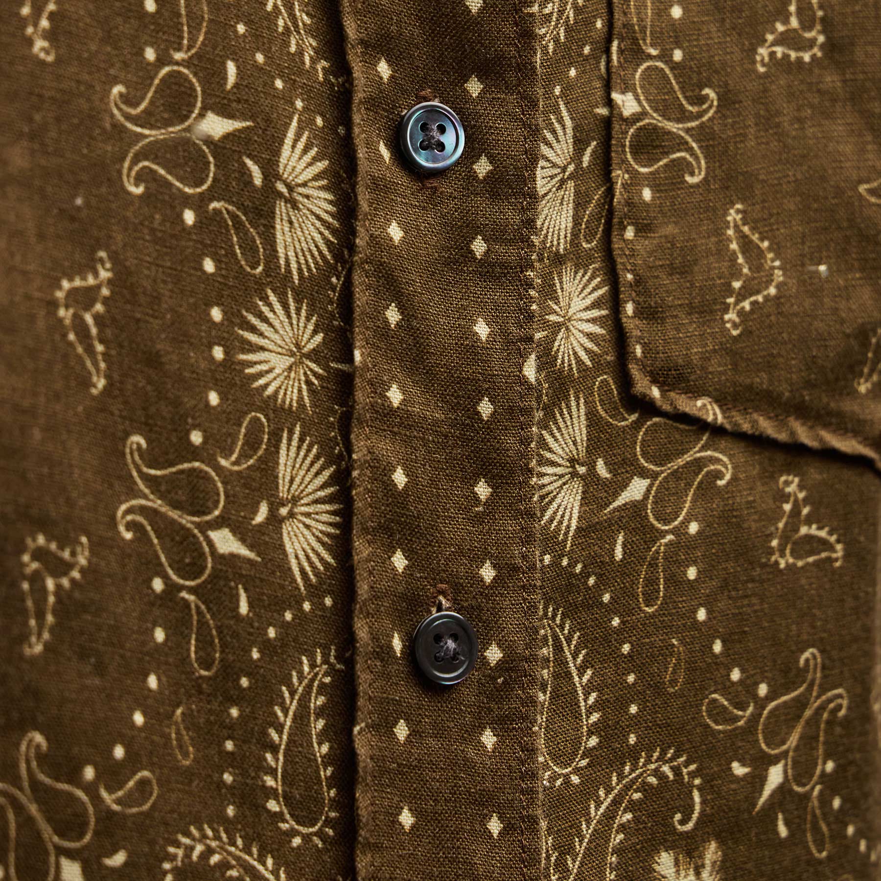 Palm Paisley Linen Shirt - Brown Bandana Print