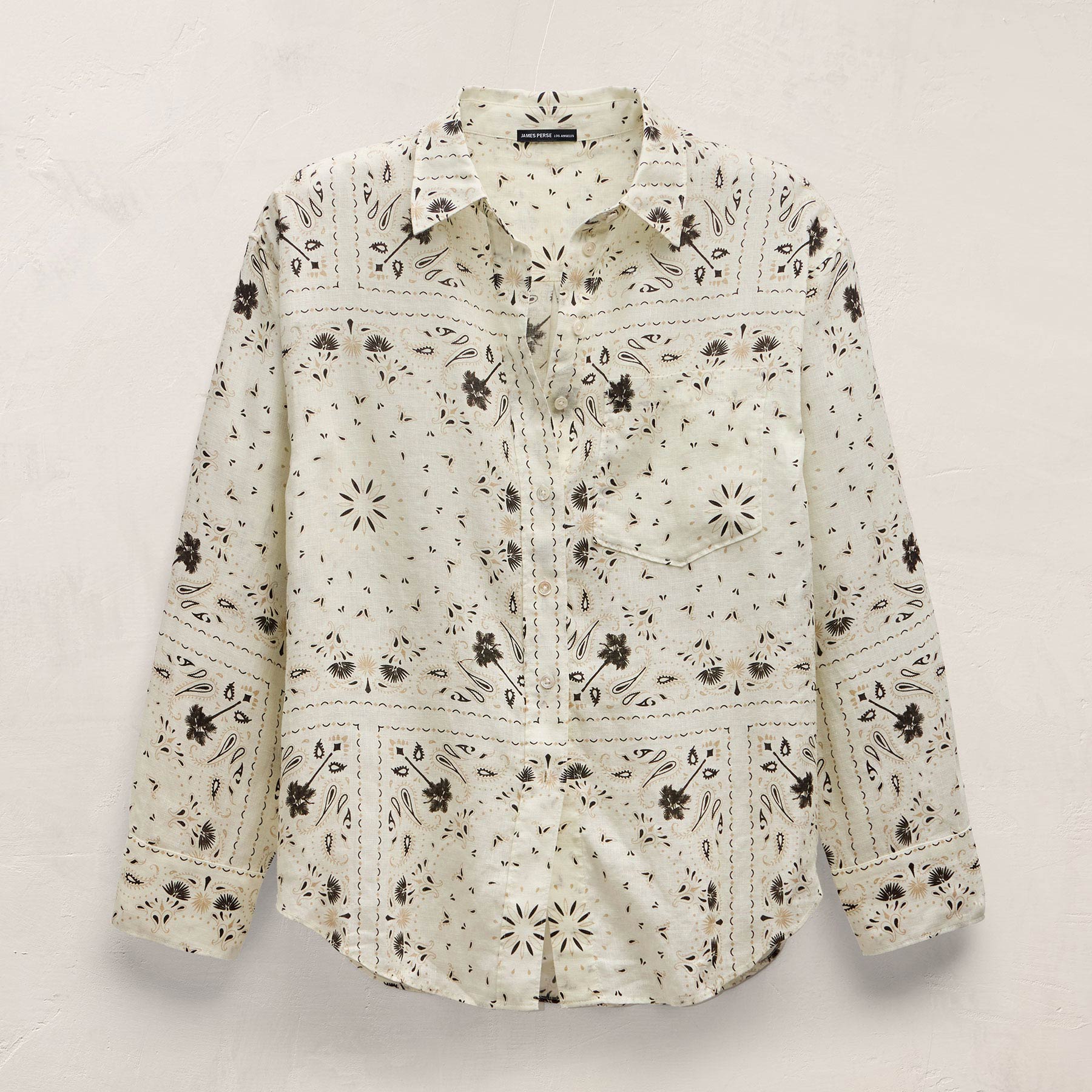 Palm Paisley Linen Shirt - Ivory Bandana Print