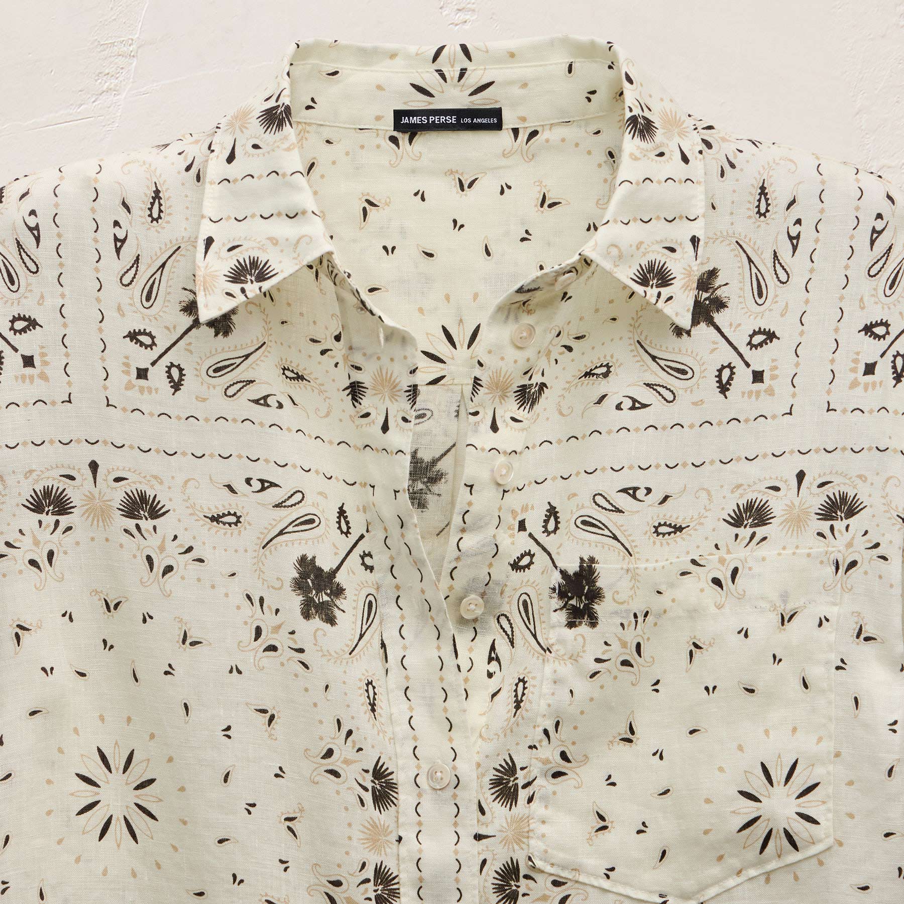 Palm Paisley Linen Shirt - Ivory Bandana Print