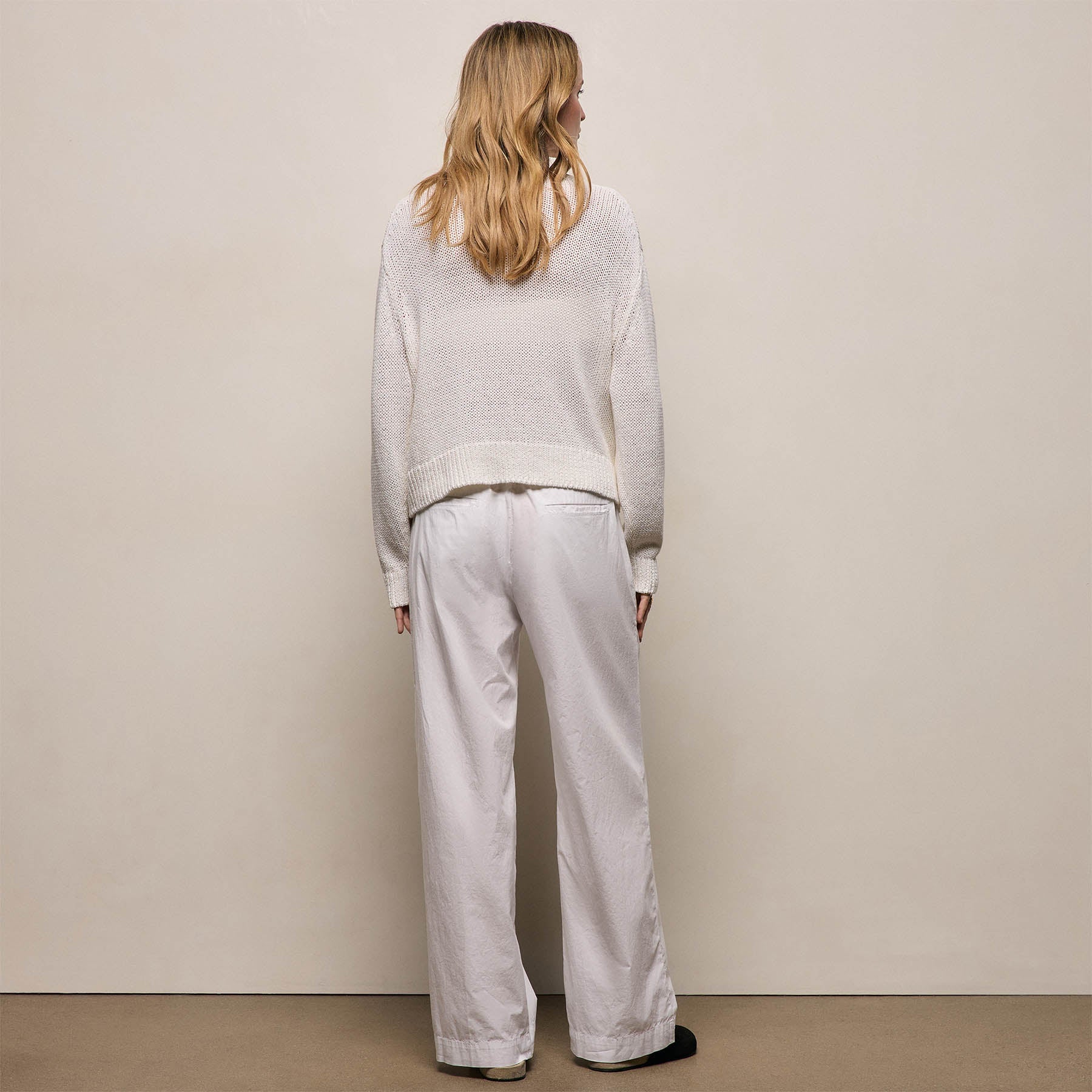 Stretch Poplin Drawcord Pant - White