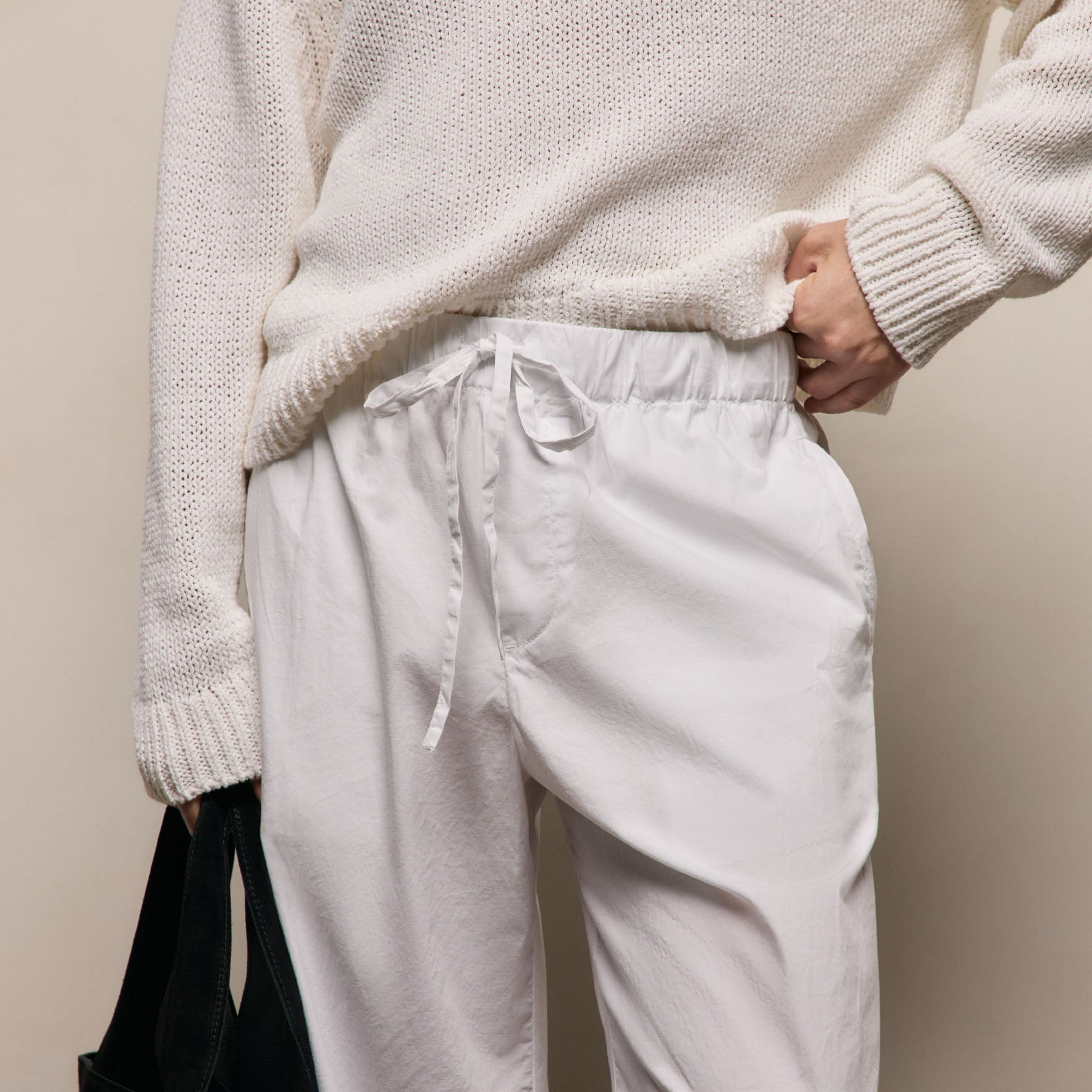 Stretch Poplin Drawcord Pant - White