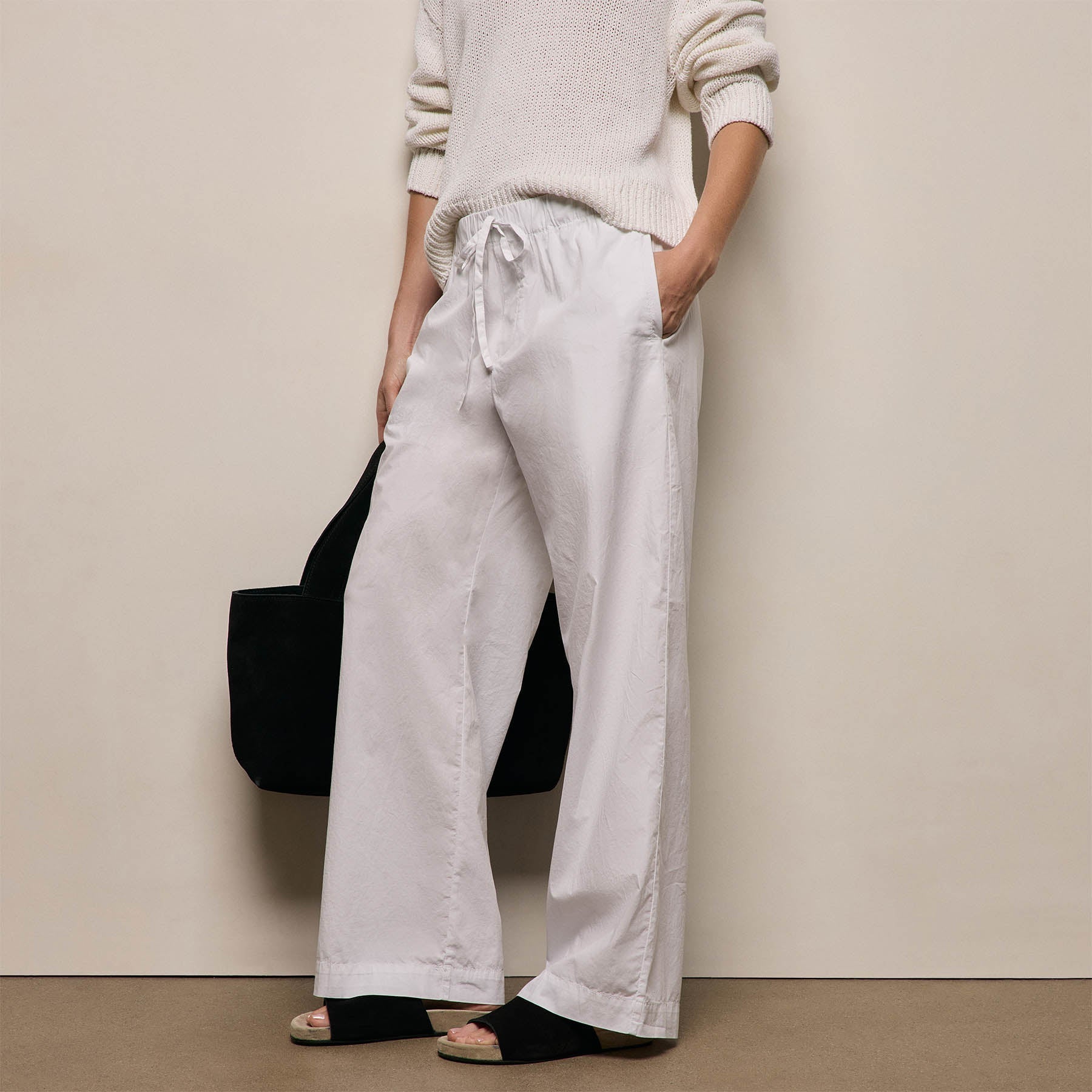Stretch Poplin Drawcord Pant - White