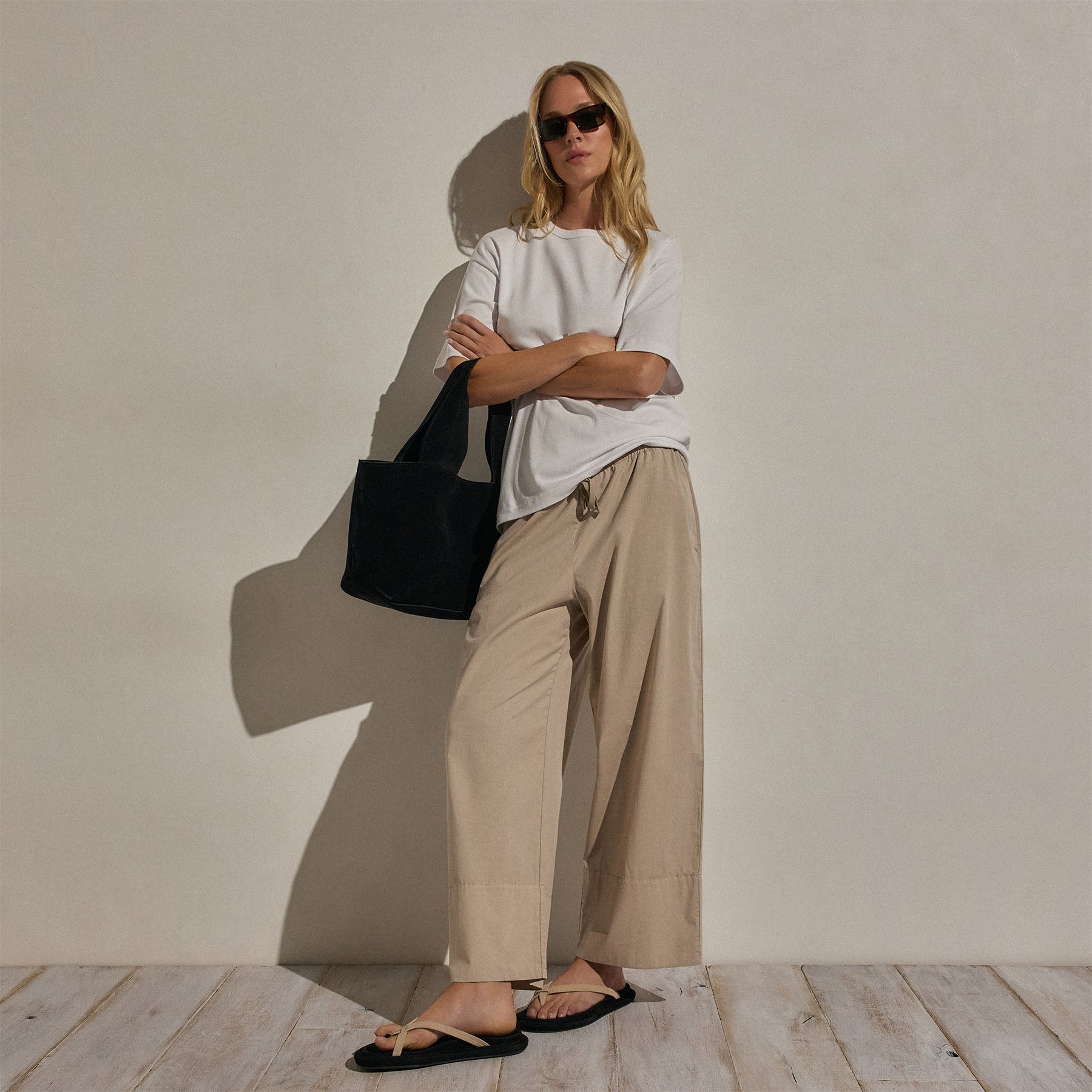 Cotton Linen Poplin Wide Cuff Pant - Stone Pigment