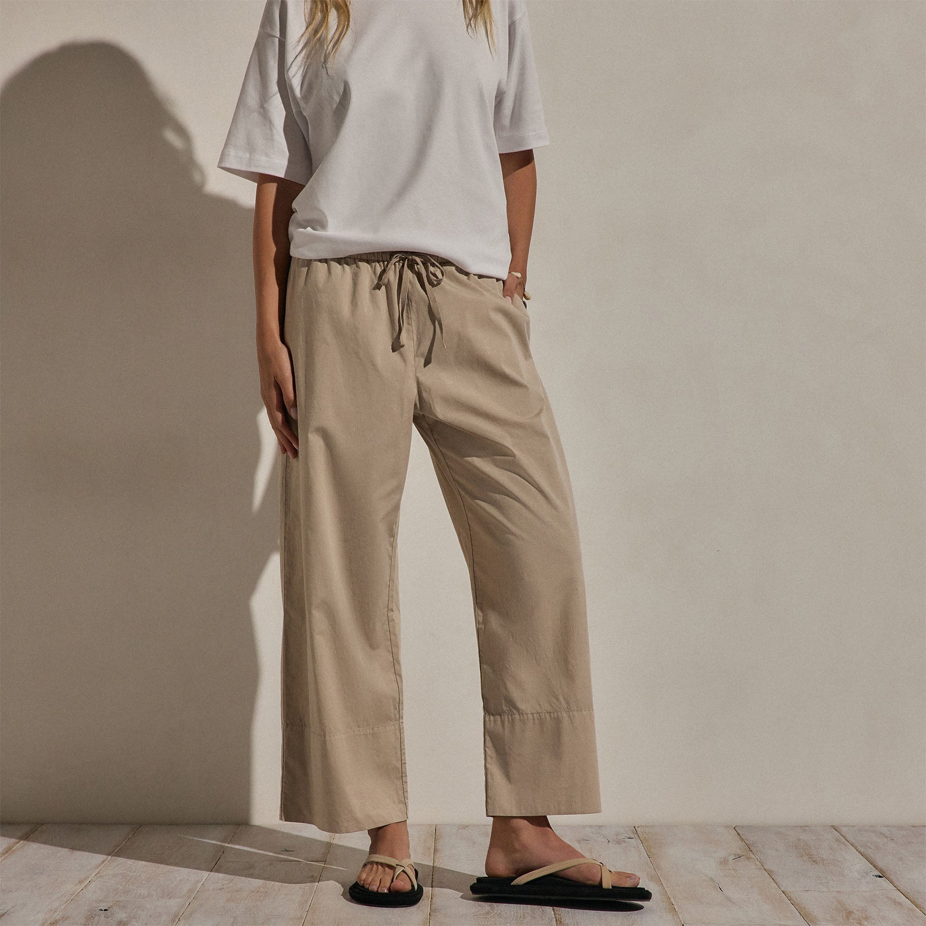 Cotton Linen Poplin Wide Cuff Pant - Stone Pigment