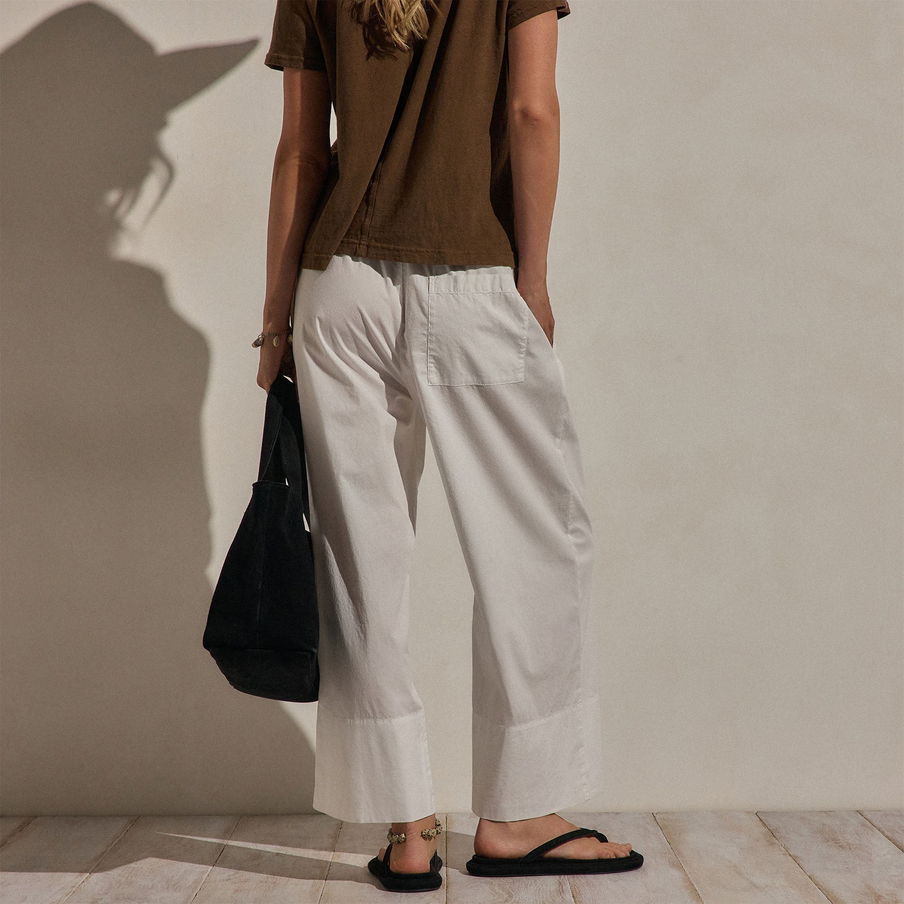 Cotton Linen Poplin Wide Cuff Pant - White