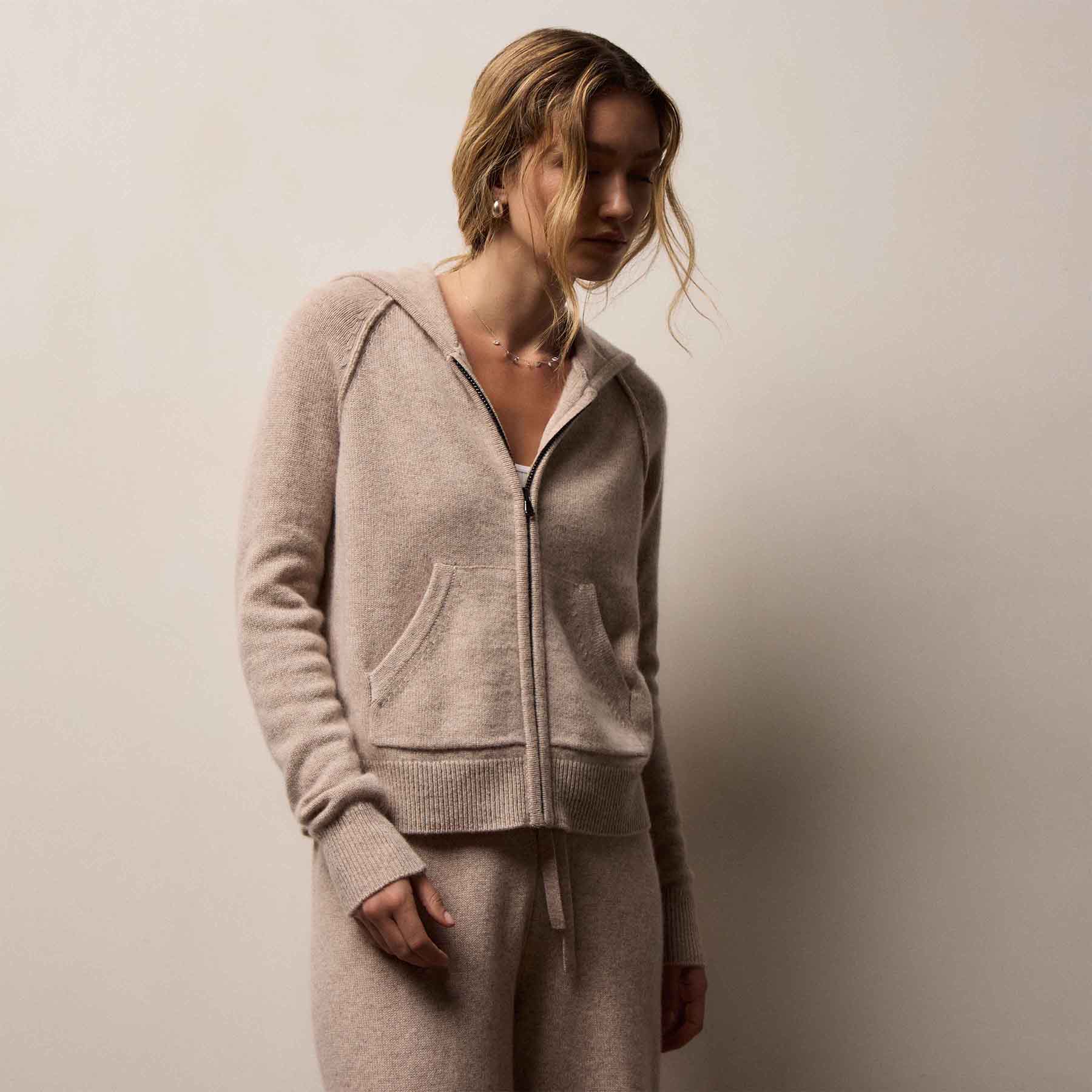 Recycled Cashmere Track Jacket - Stone