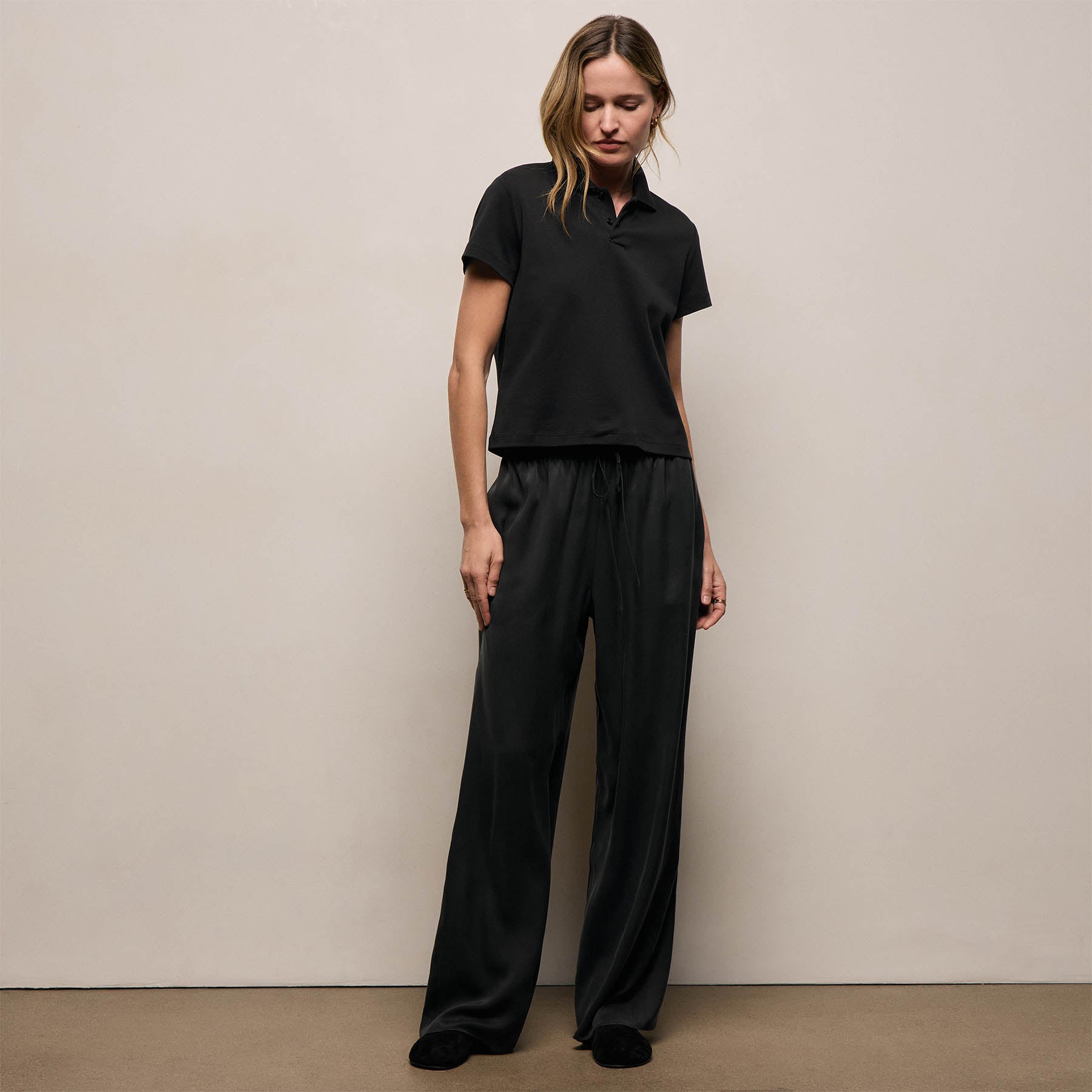 Silk Charmeuse Drawstring Pant - Black