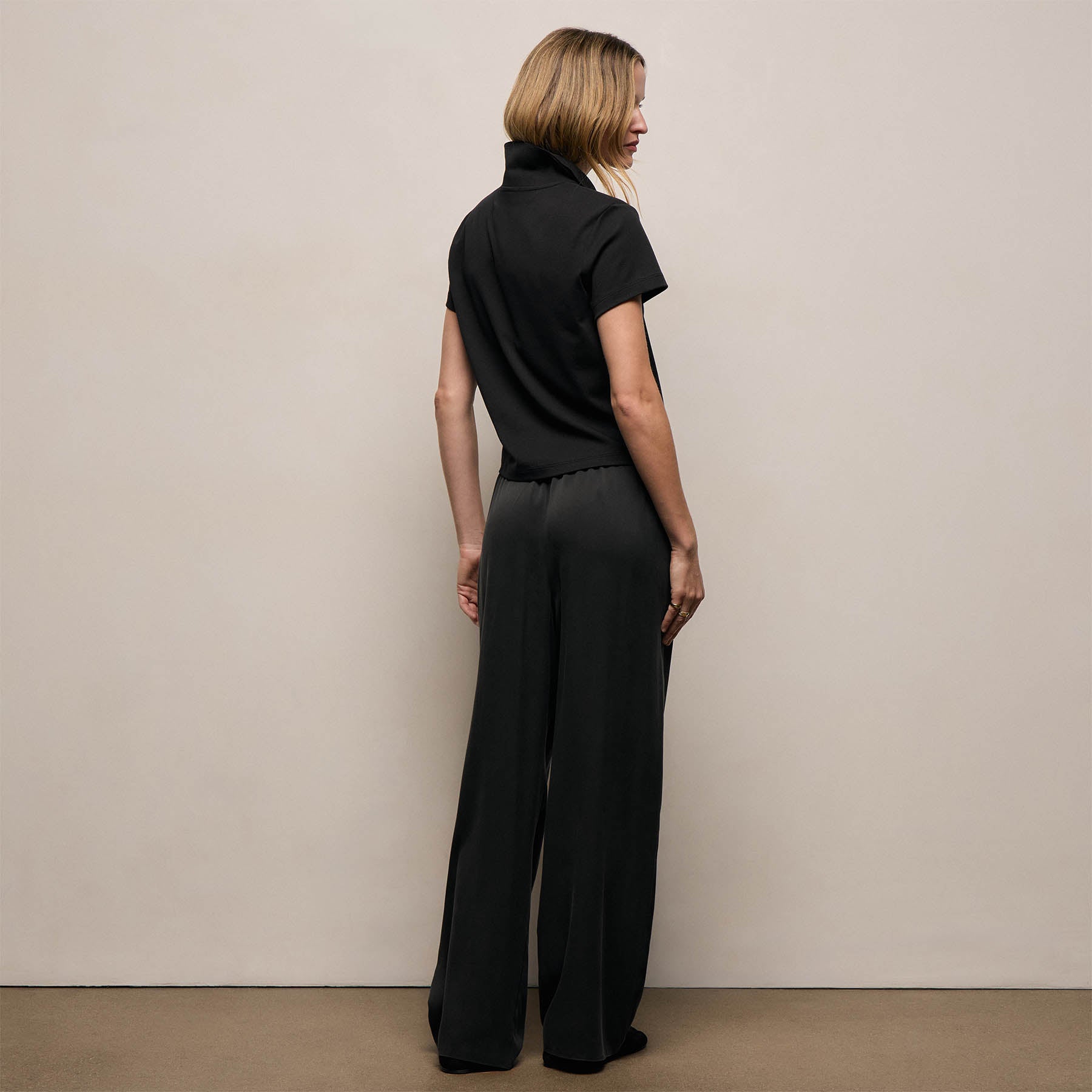 Silk Charmeuse Drawstring Pant - Black