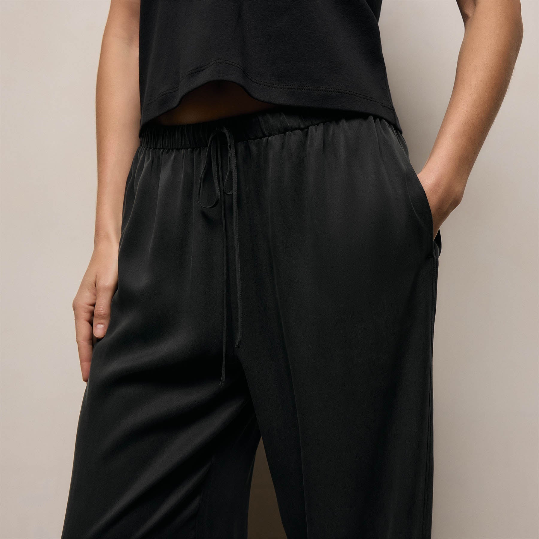 Silk Charmeuse Drawstring Pant - Black