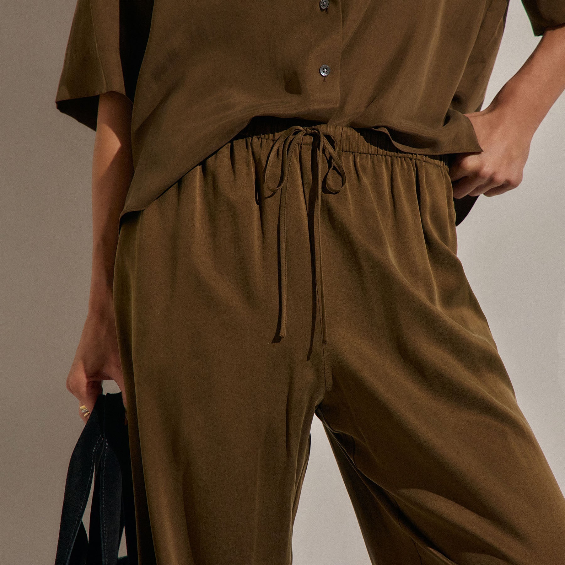 Silk Charmeuse Drawstring Pant - Cocoa