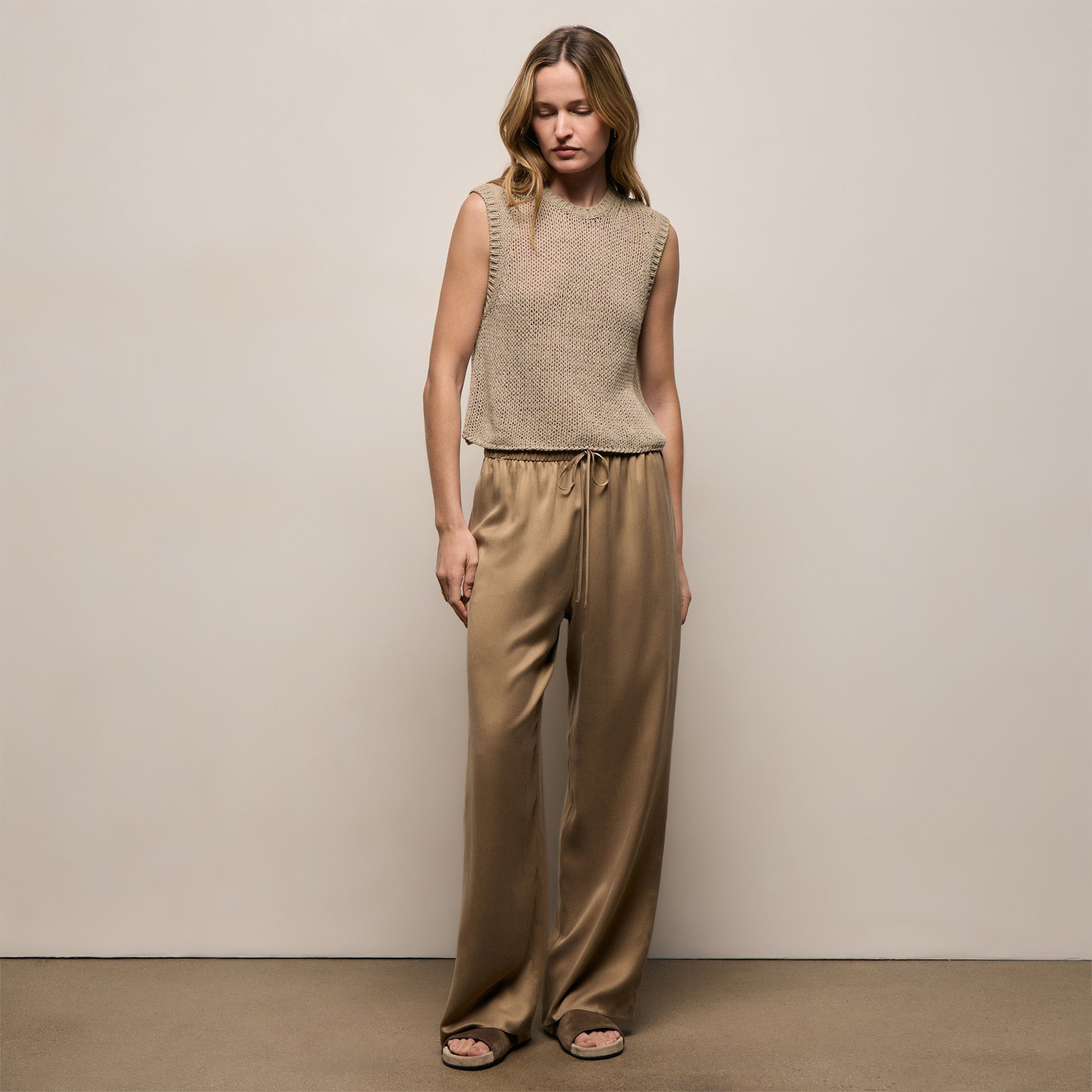 Silk Charmeuse Drawstring Pant - Honey