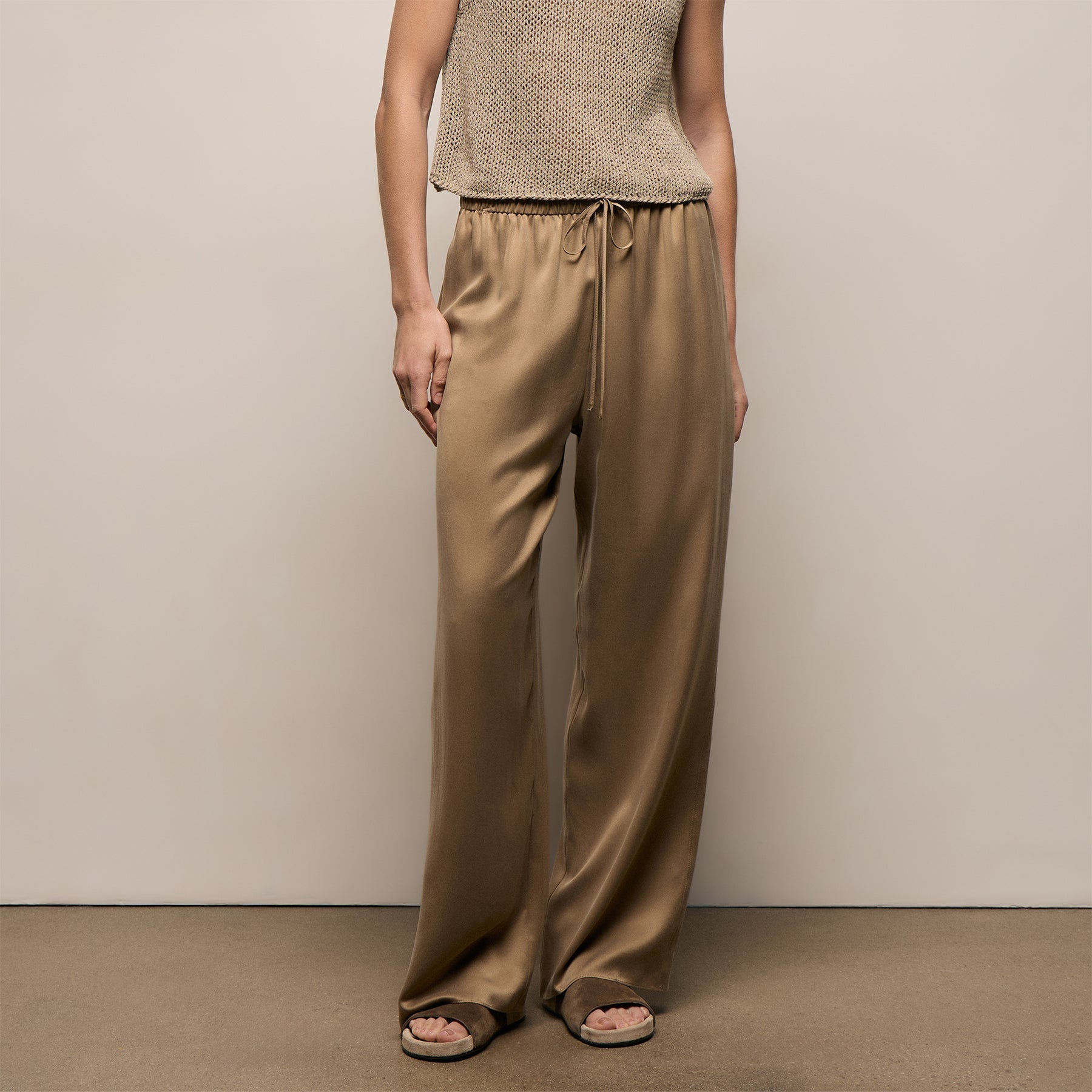 Silk Charmeuse Drawstring Pant - Honey