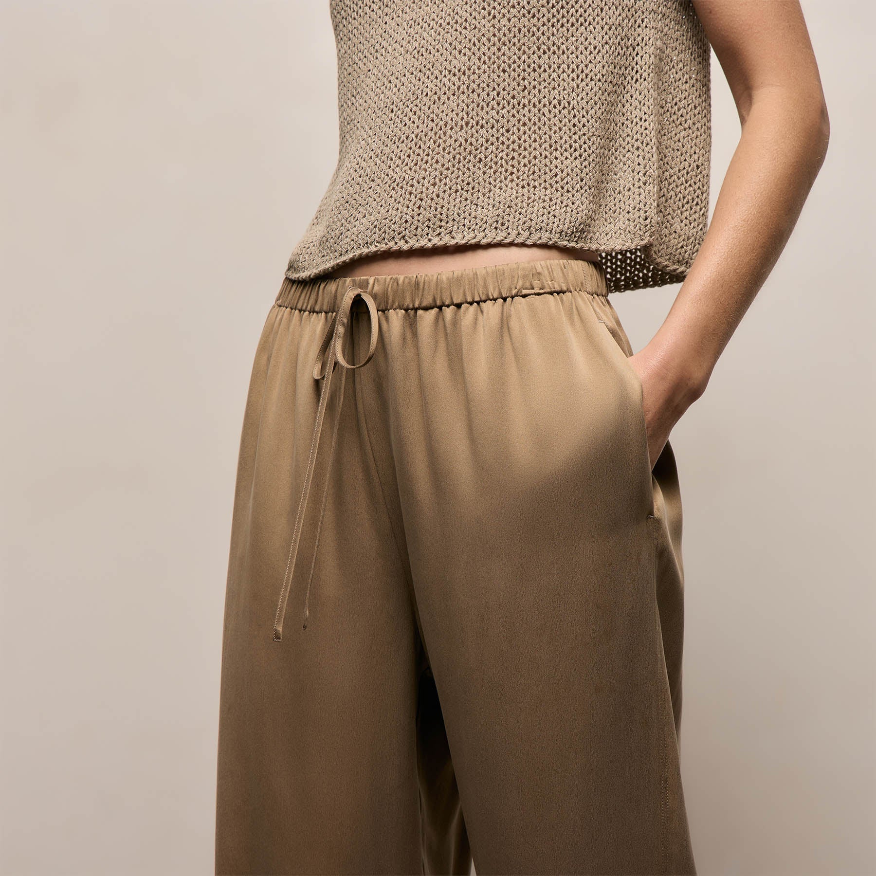 Silk Charmeuse Drawstring Pant - Honey