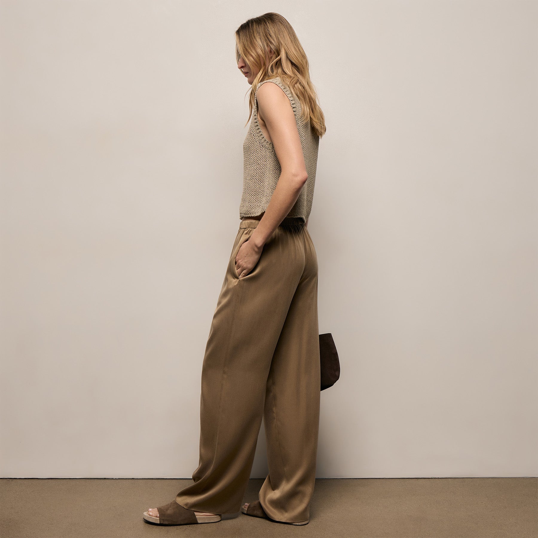 Silk Charmeuse Drawstring Pant - Honey
