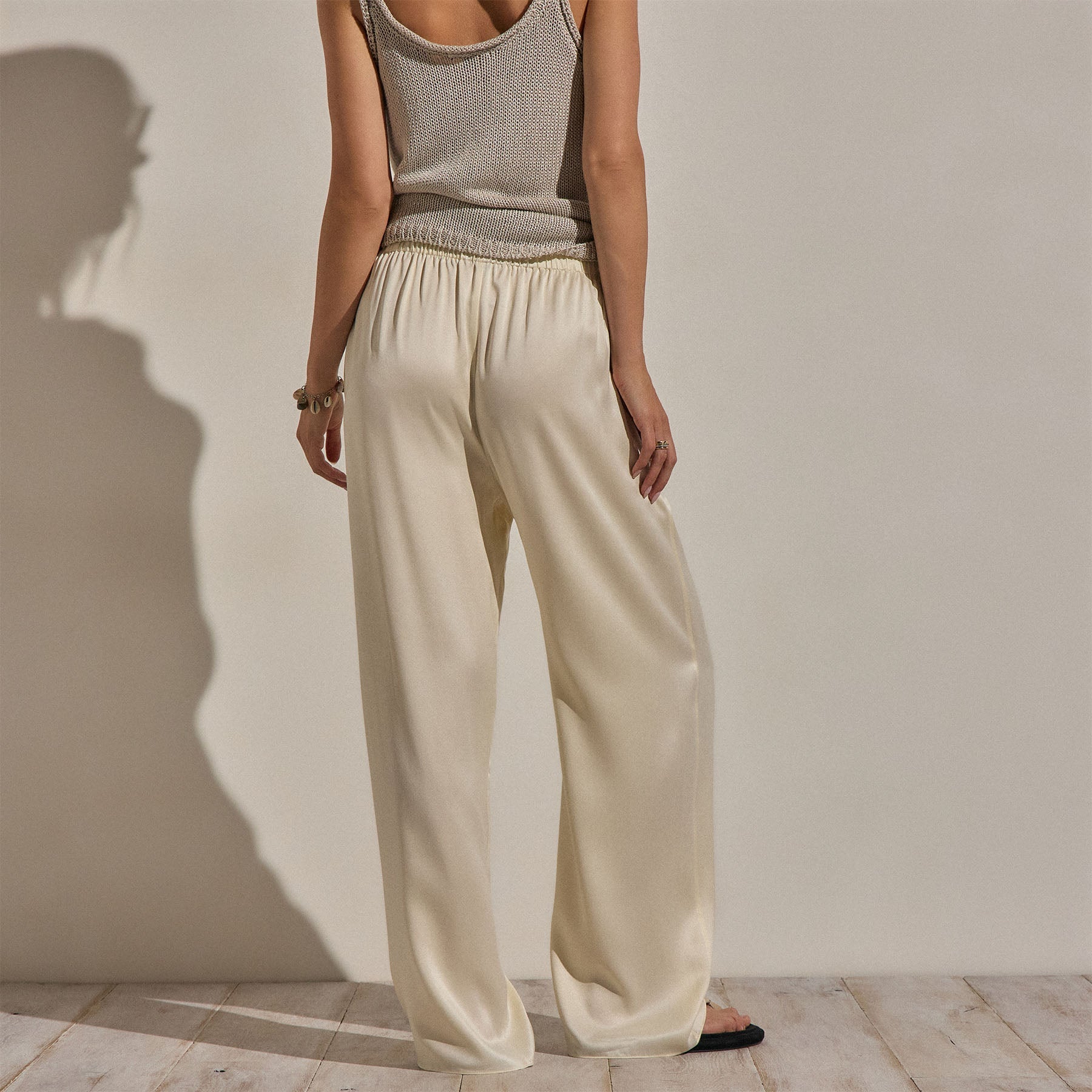 Silk Charmeuse Drawstring Pant - Ivory