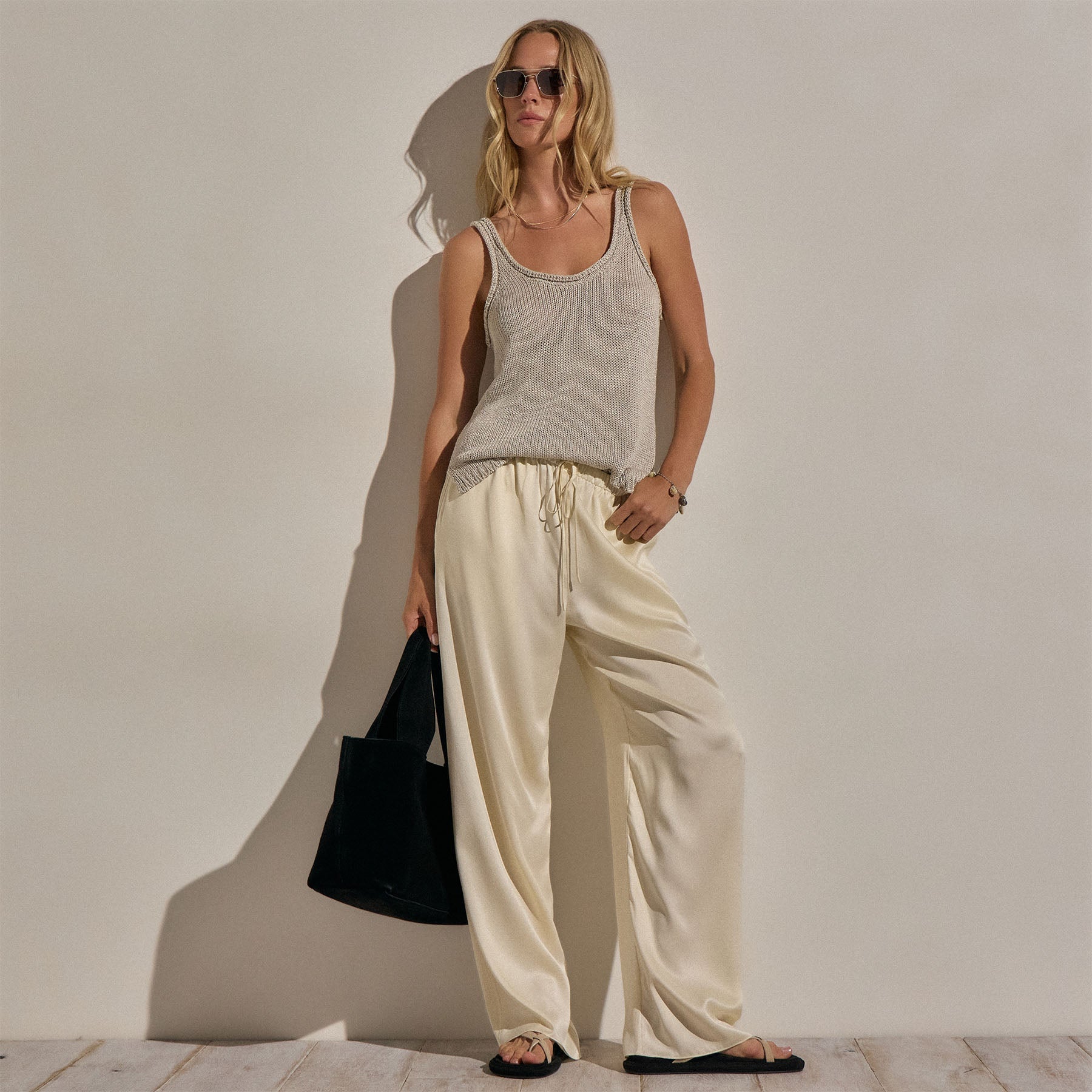 Silk Charmeuse Drawstring Pant - Ivory