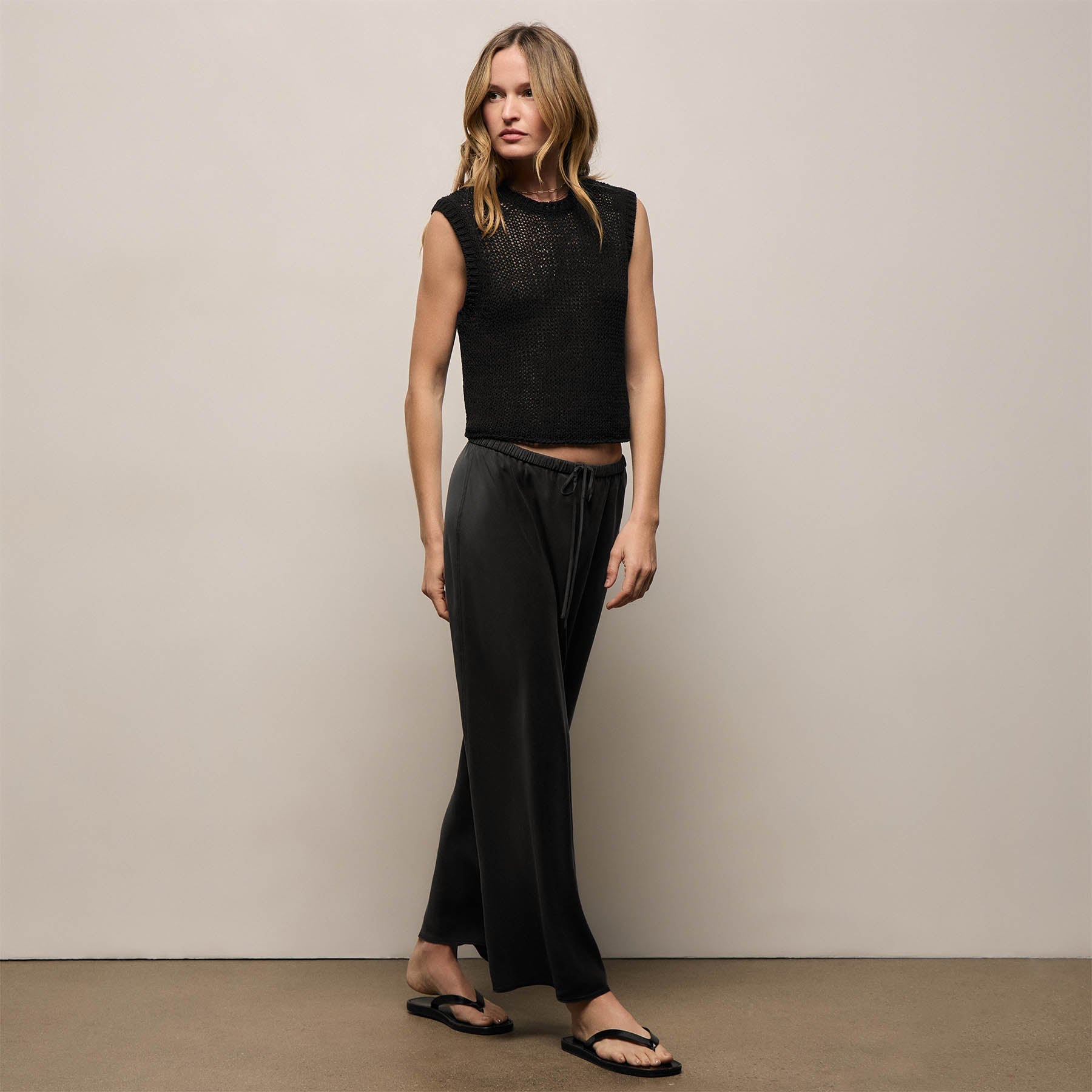 Silk Charmeuse Drawstring Skirt - Black