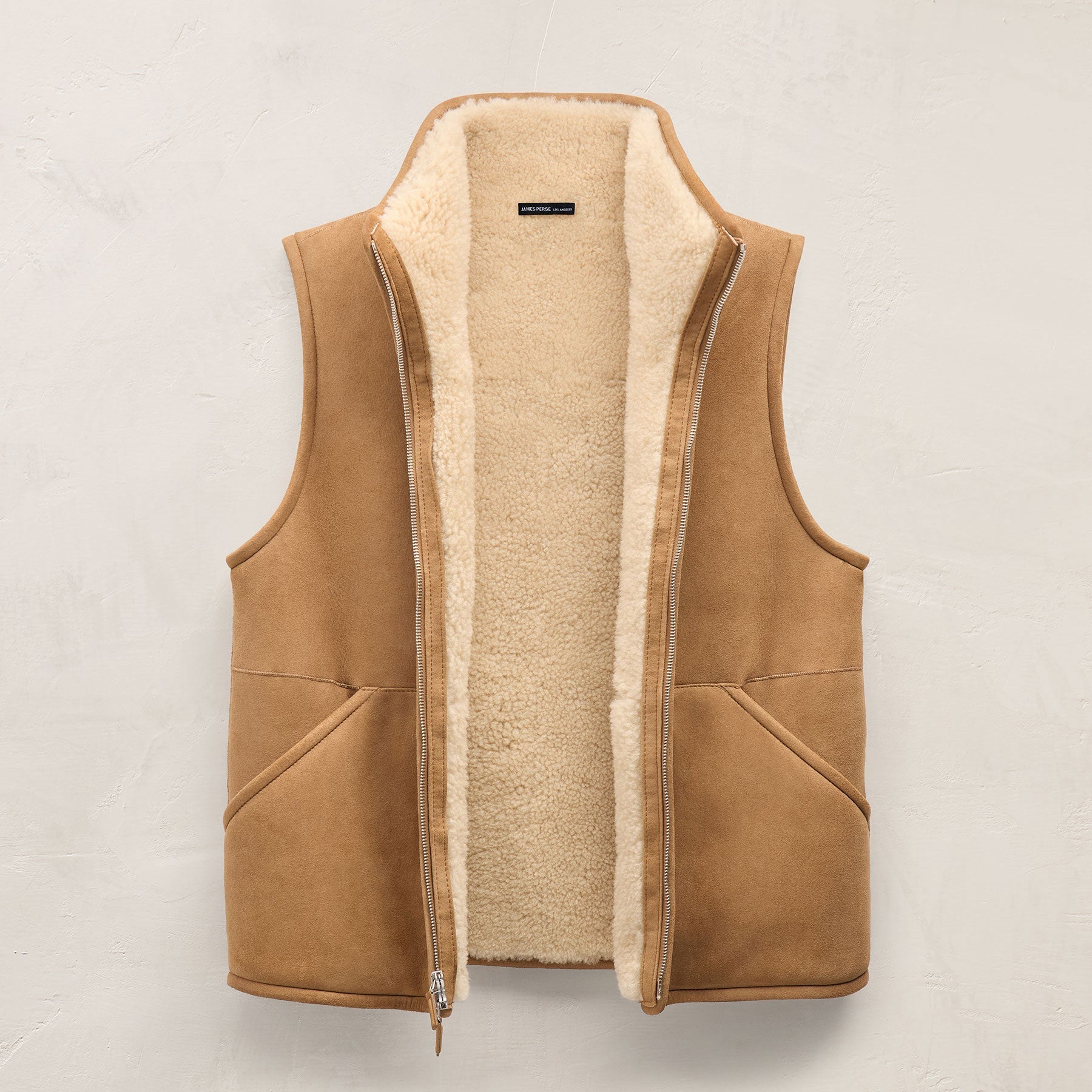 Suede Shearling Vest - Caramel