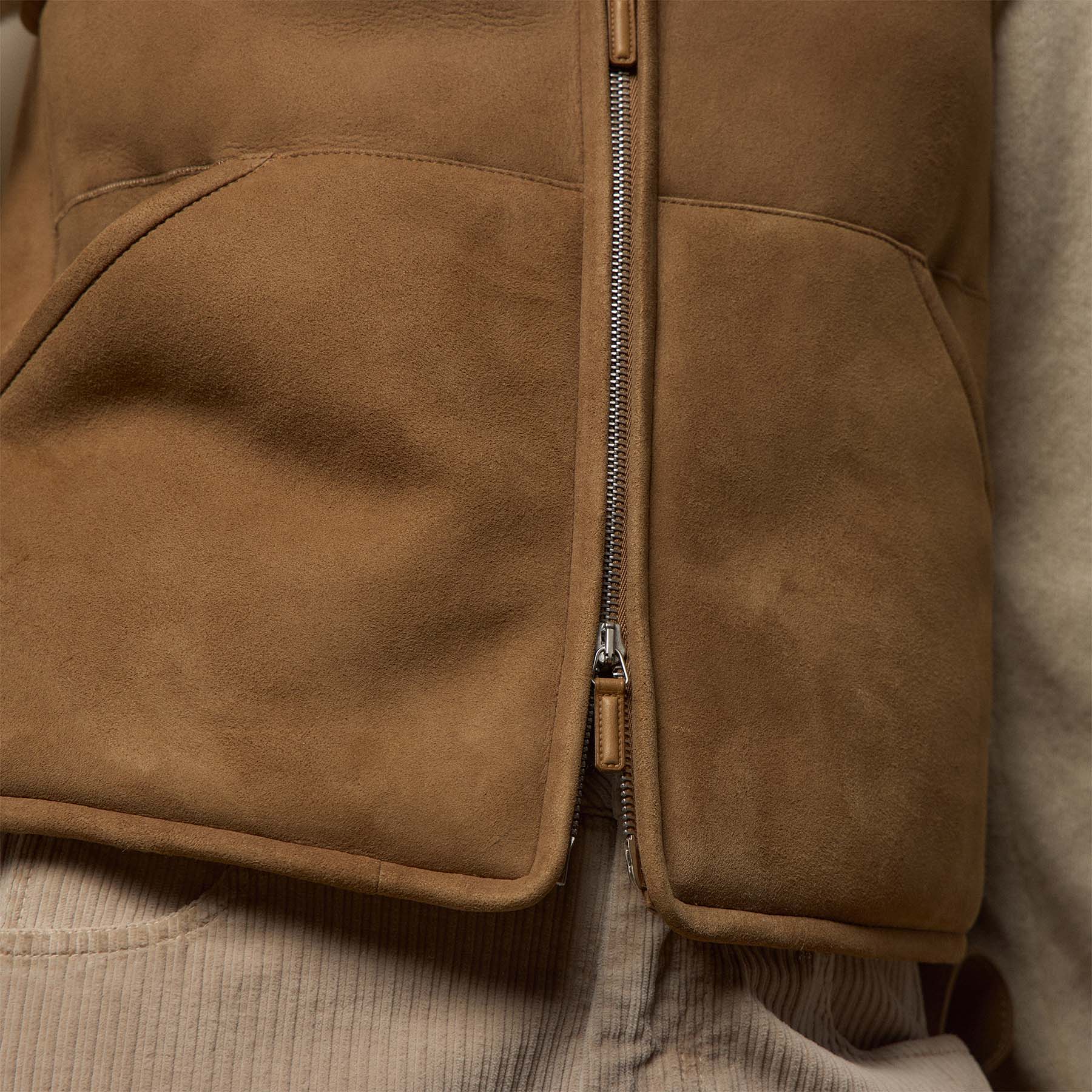 Suede Shearling Vest - Caramel