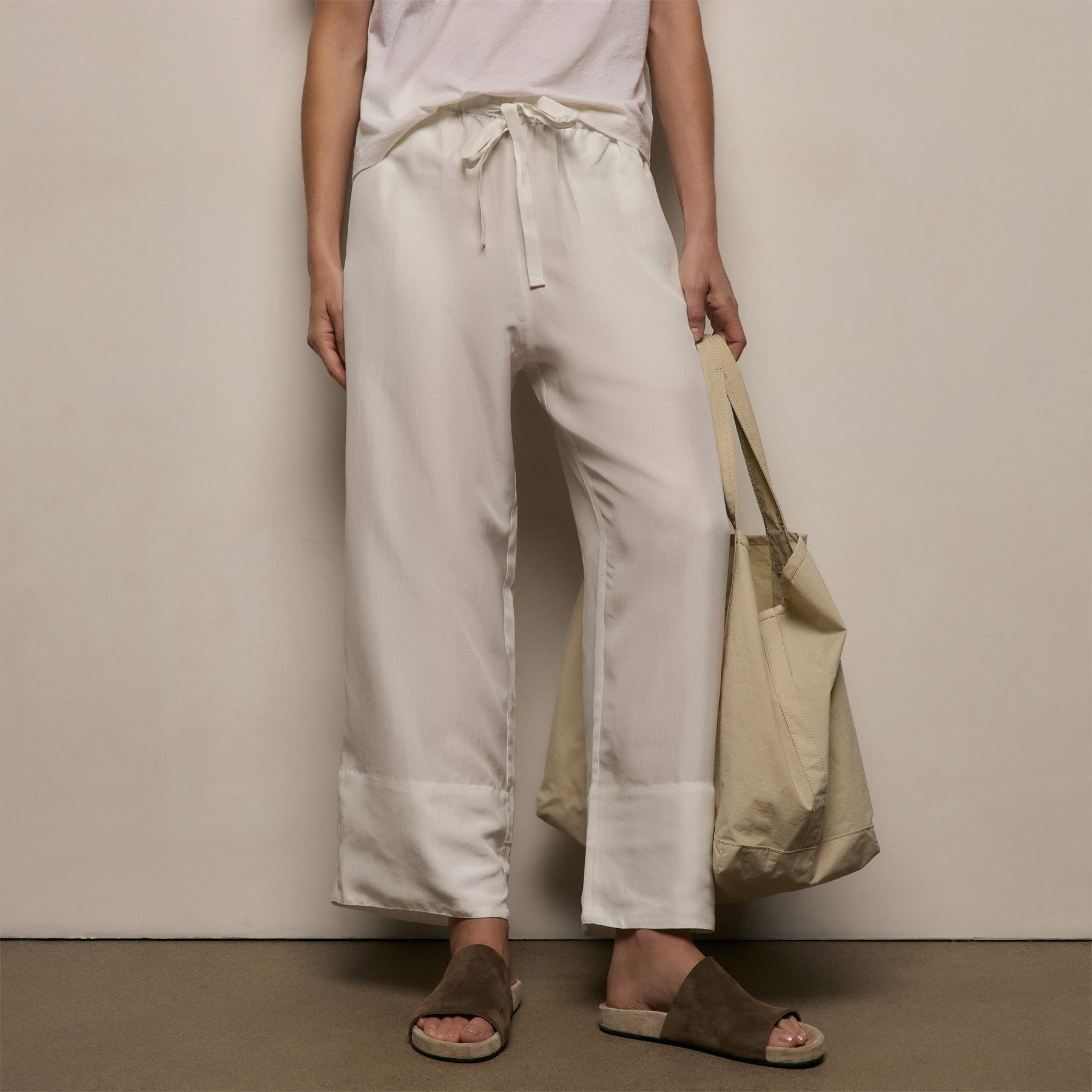Washed Silk Wide Cuff Pant - Ivory