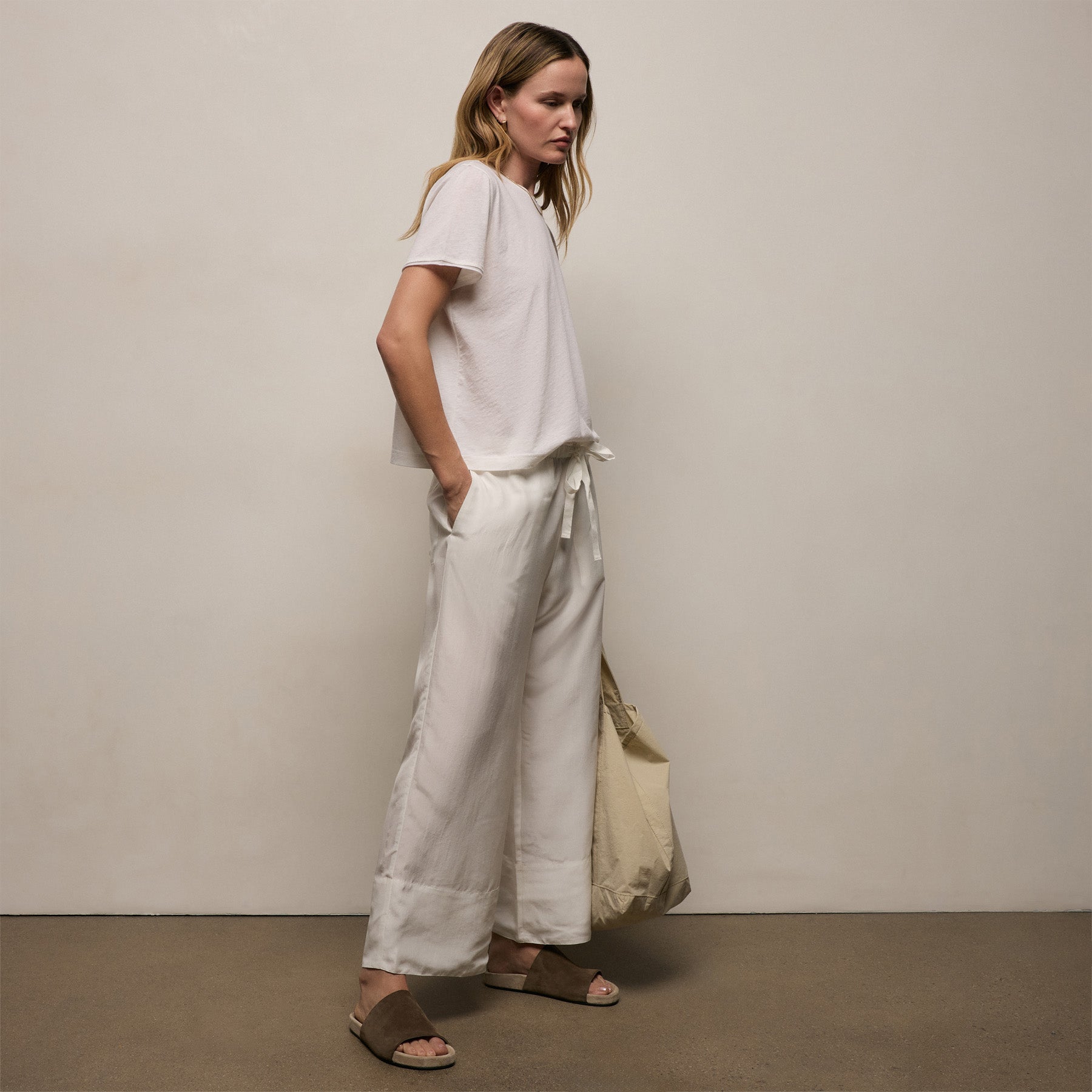 Washed Silk Wide Cuff Pant - Ivory
