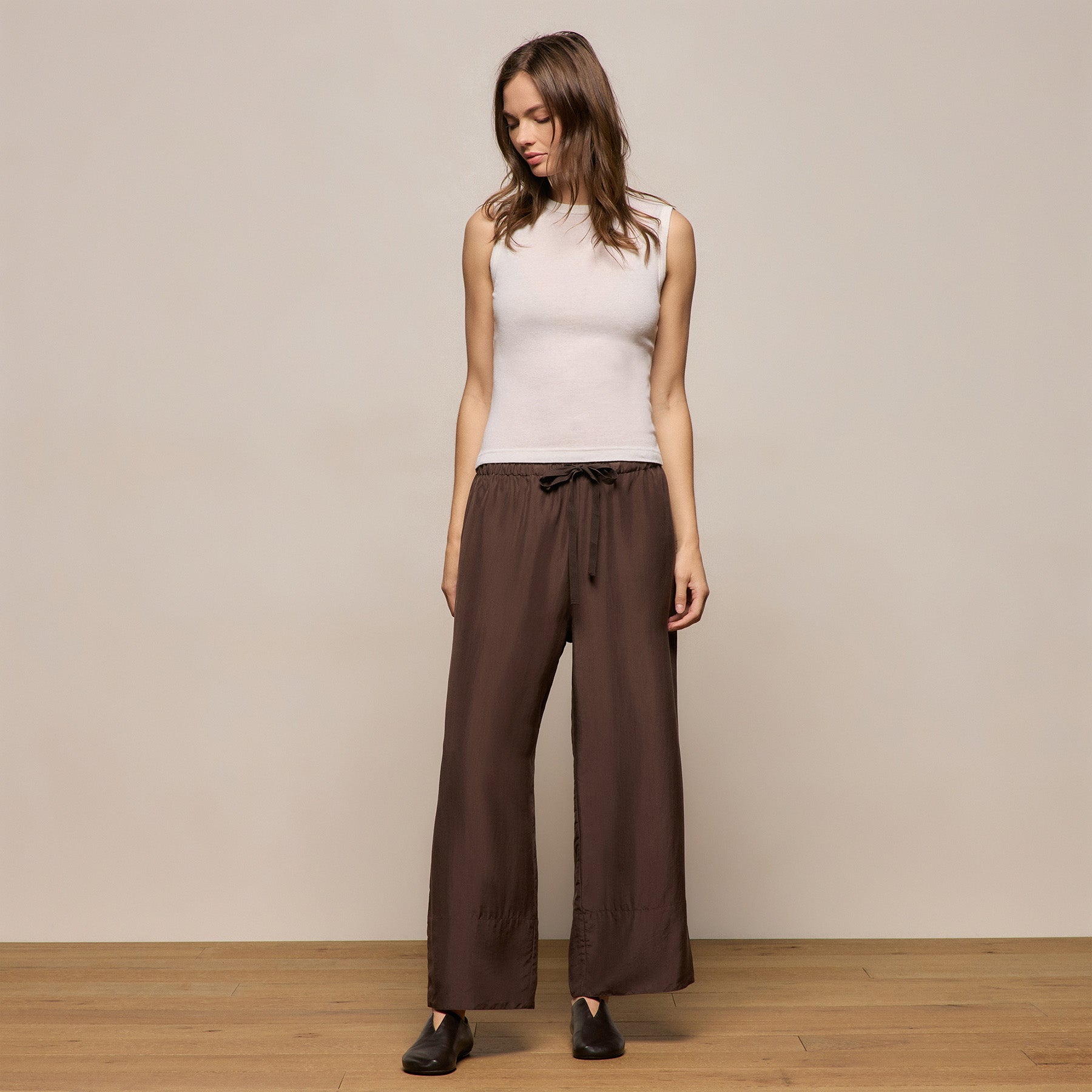 Washed Silk Wide Cuff Pant - Washed Brown