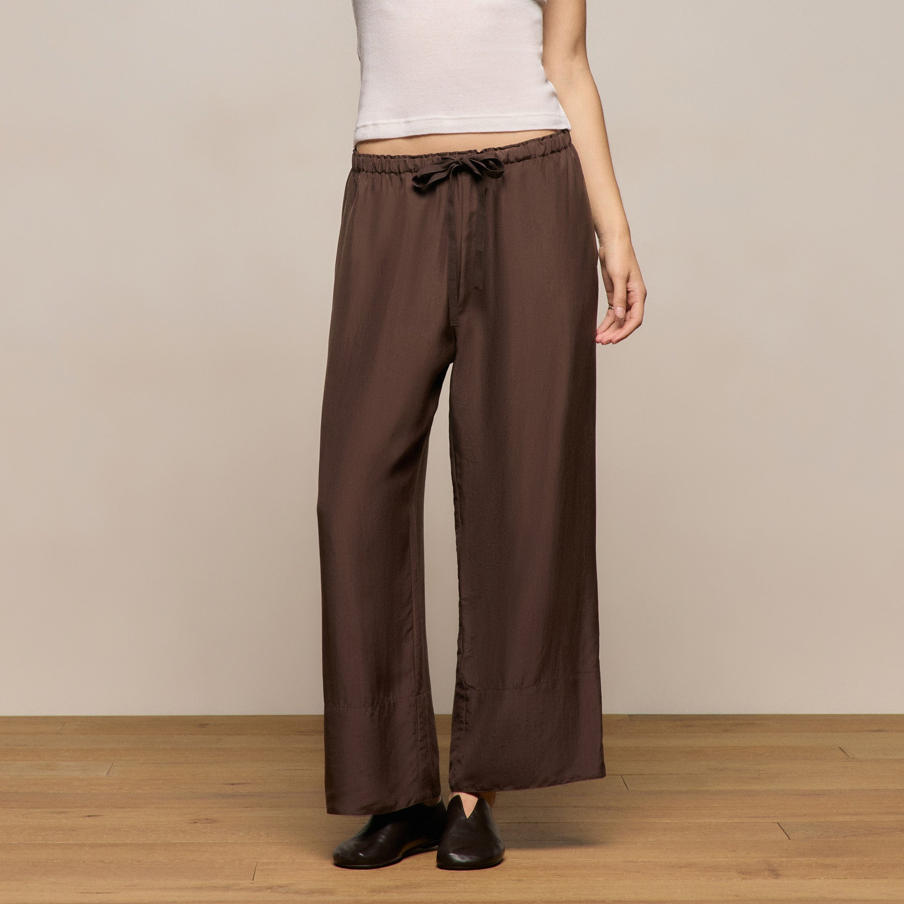 Washed Silk Wide Cuff Pant - Washed Brown