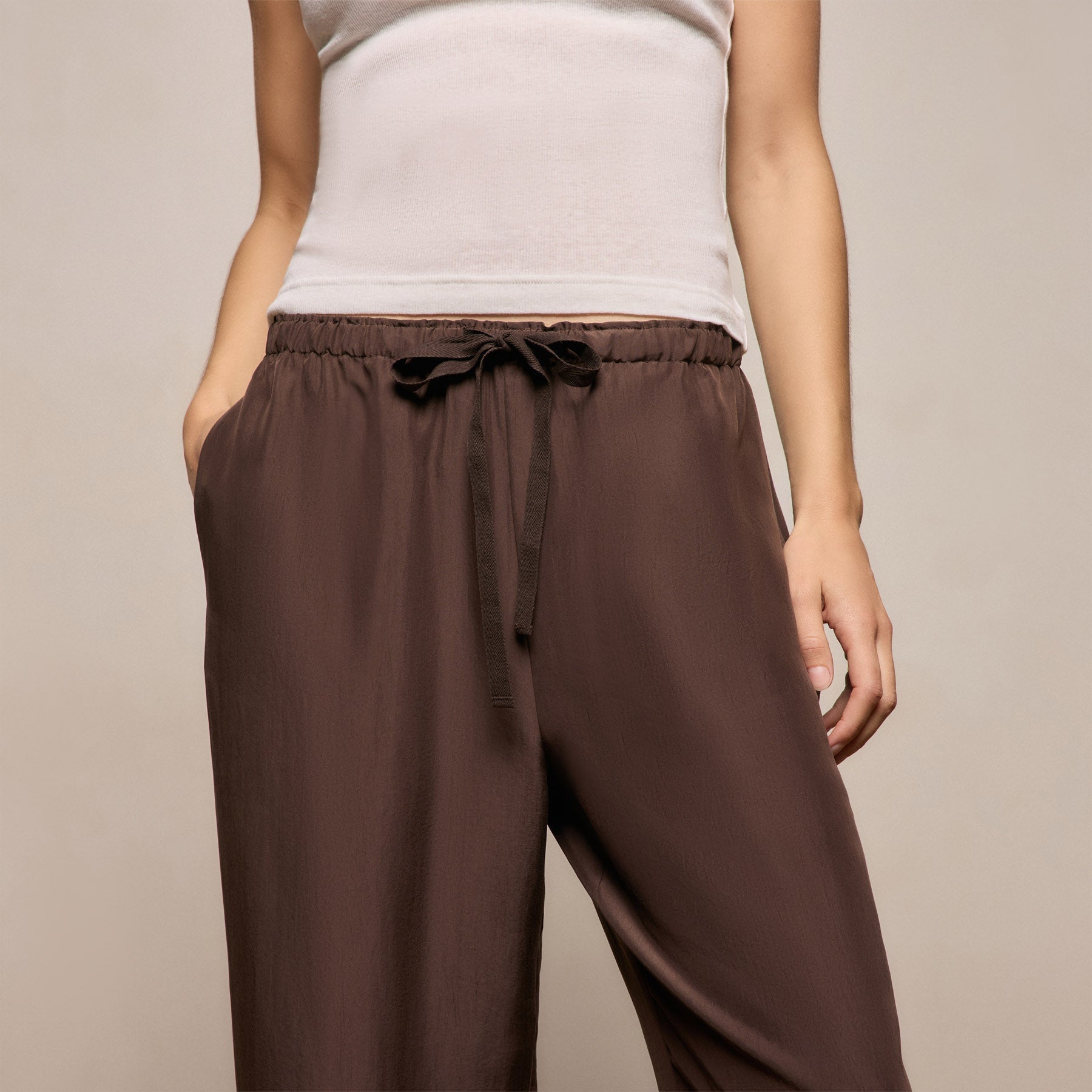 Washed Silk Wide Cuff Pant - Washed Brown