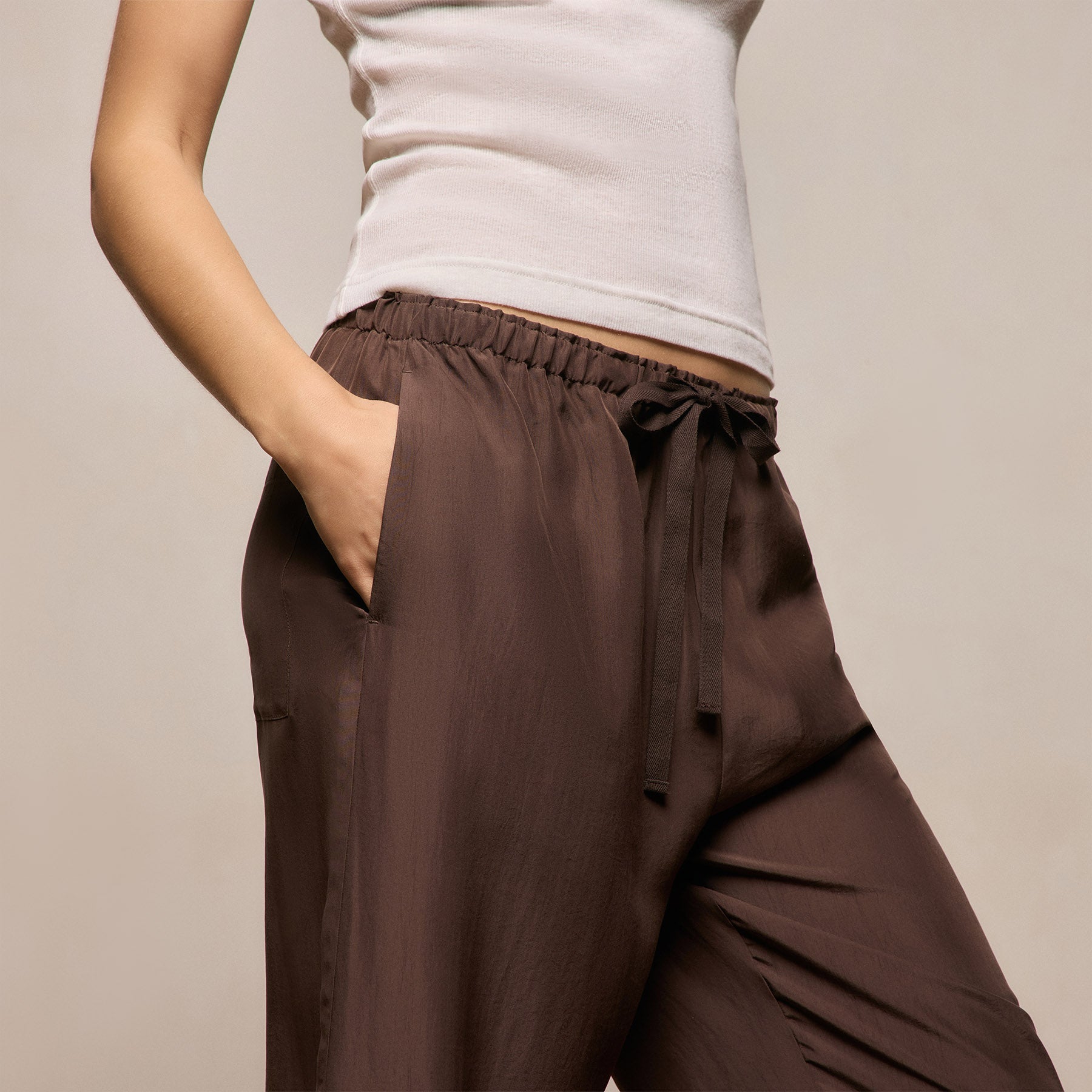 Washed Silk Wide Cuff Pant - Washed Brown