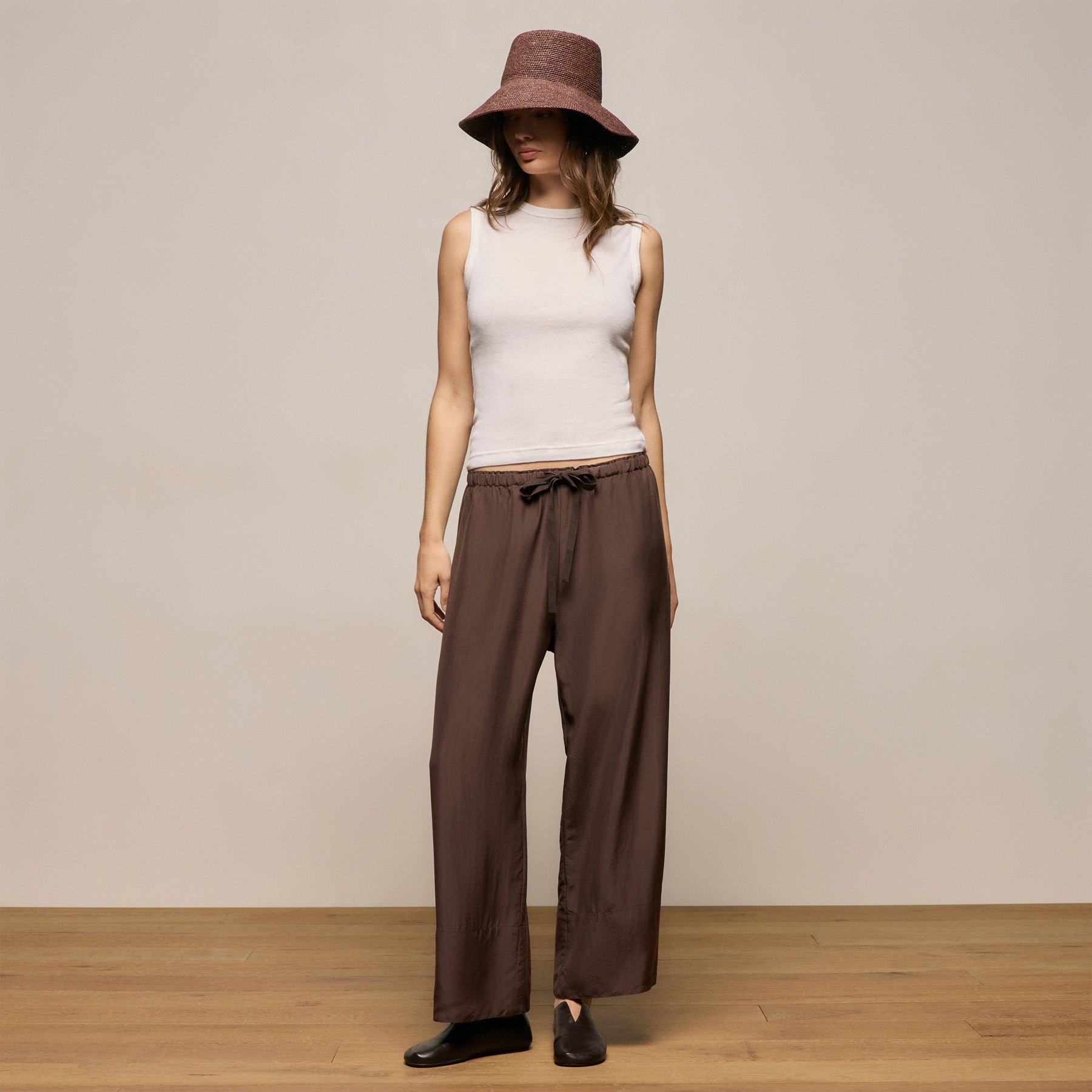 Washed Silk Wide Cuff Pant - Washed Brown