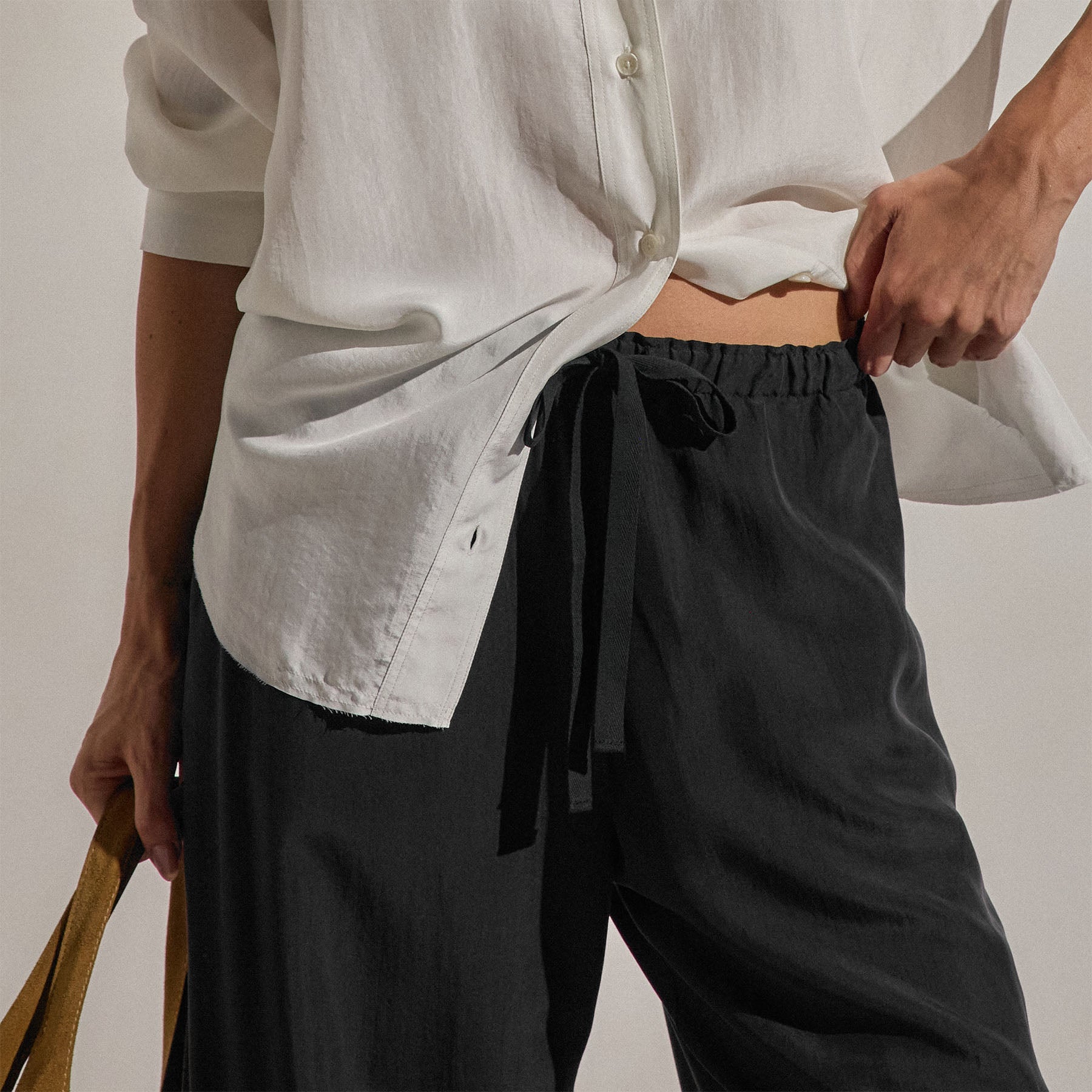 Washed Silk Wide Cuff Pant - Washed Black