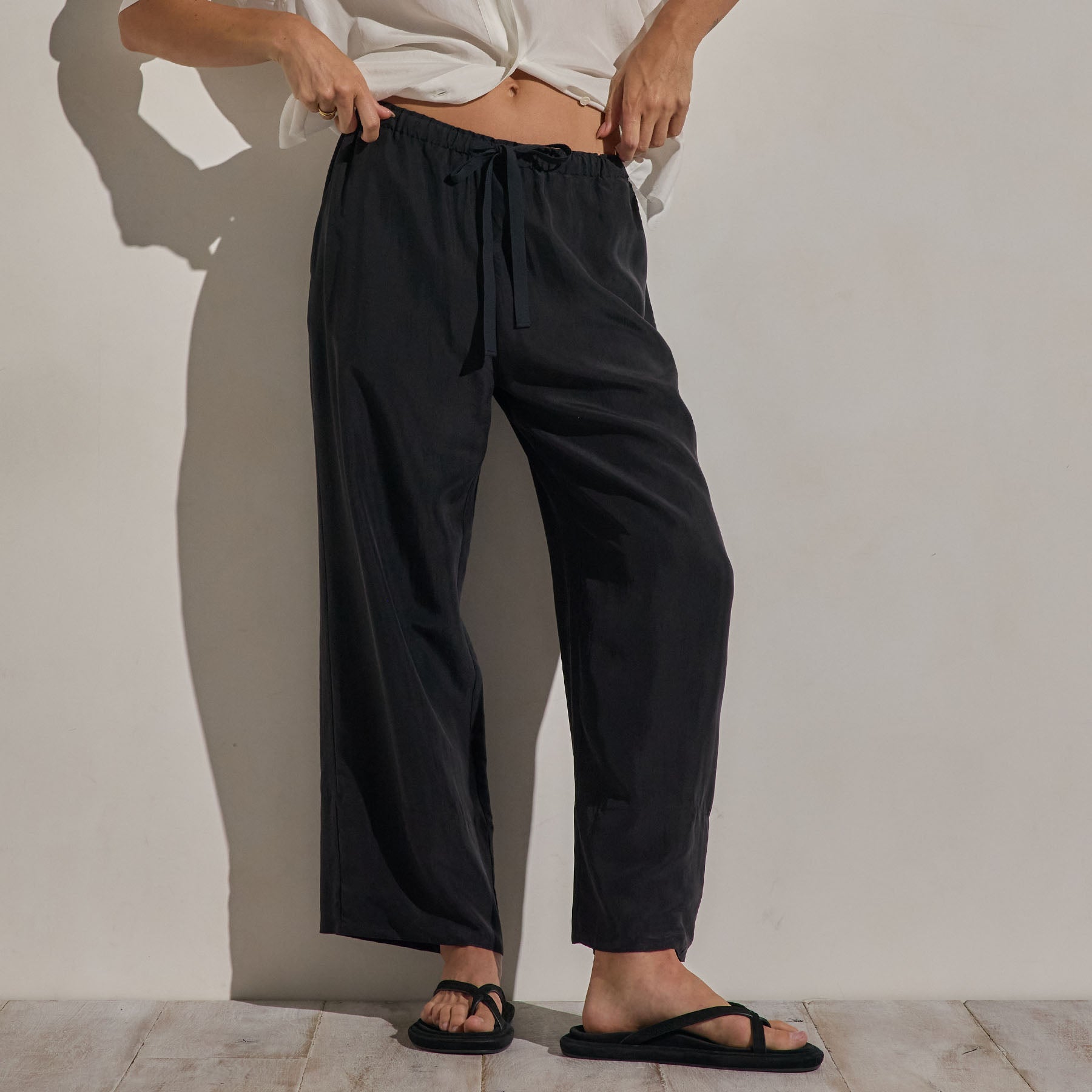 Washed Silk Wide Cuff Pant - Washed Black