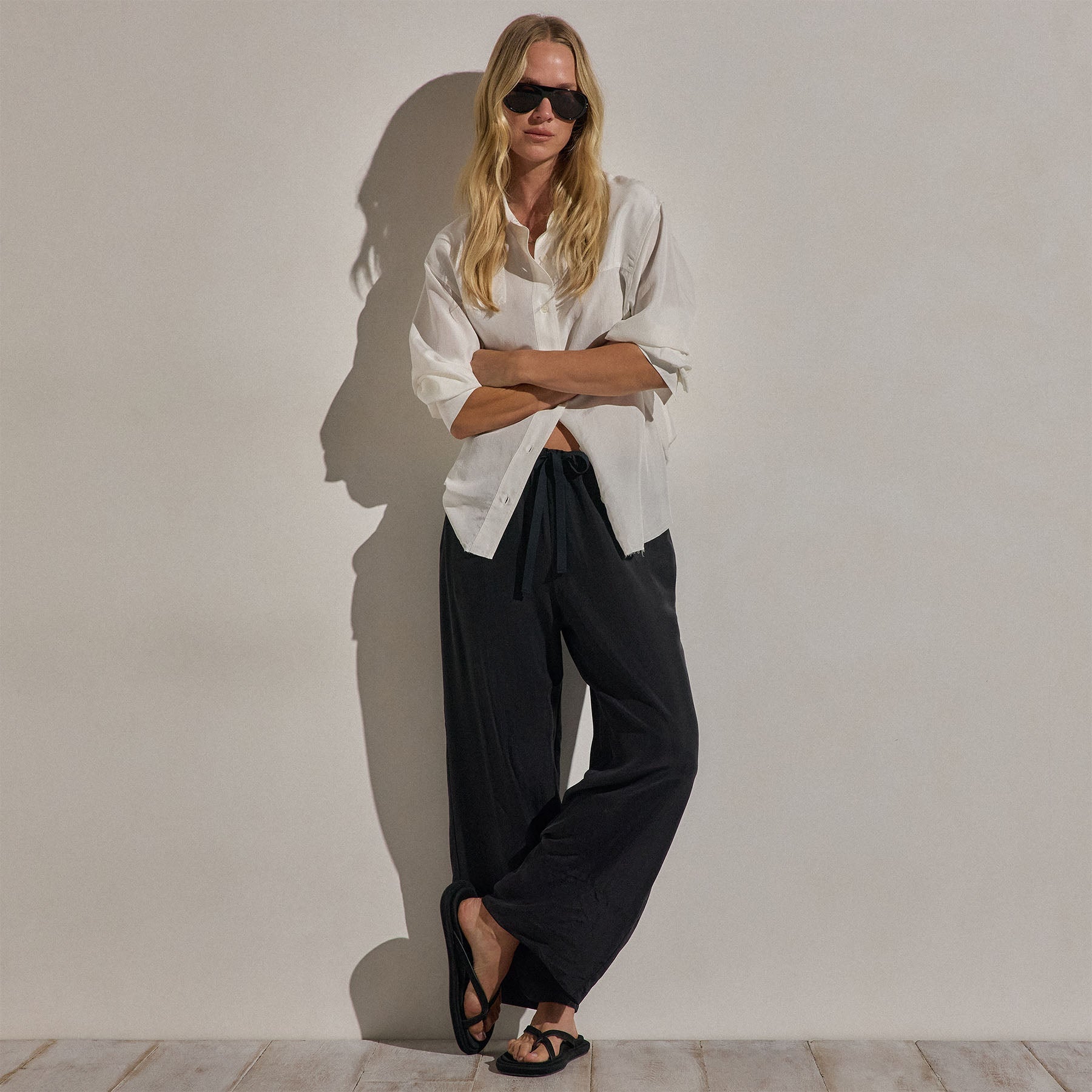 Washed Silk Wide Cuff Pant - Washed Black