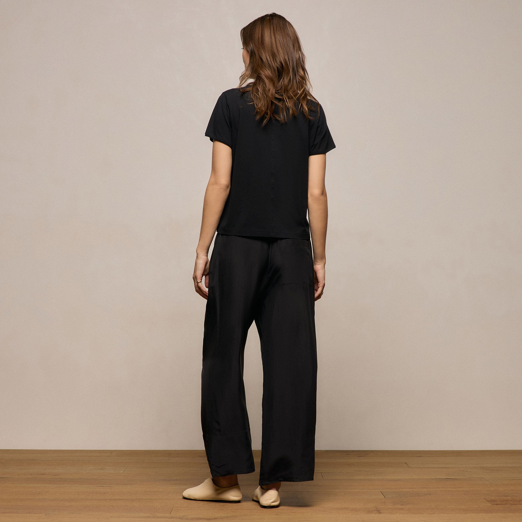 Washed Silk Wide Cuff Pant - Washed Black