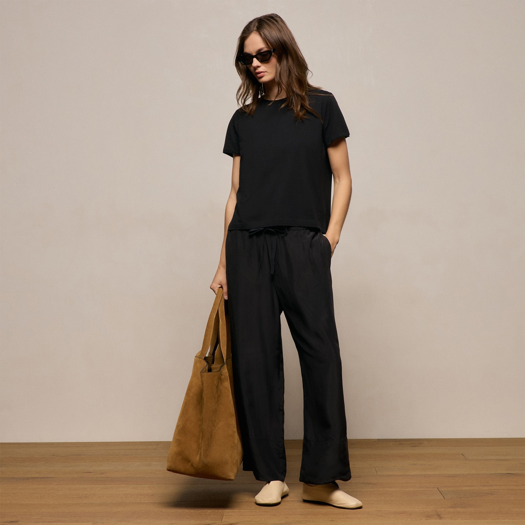 Washed Silk Wide Cuff Pant - Washed Black