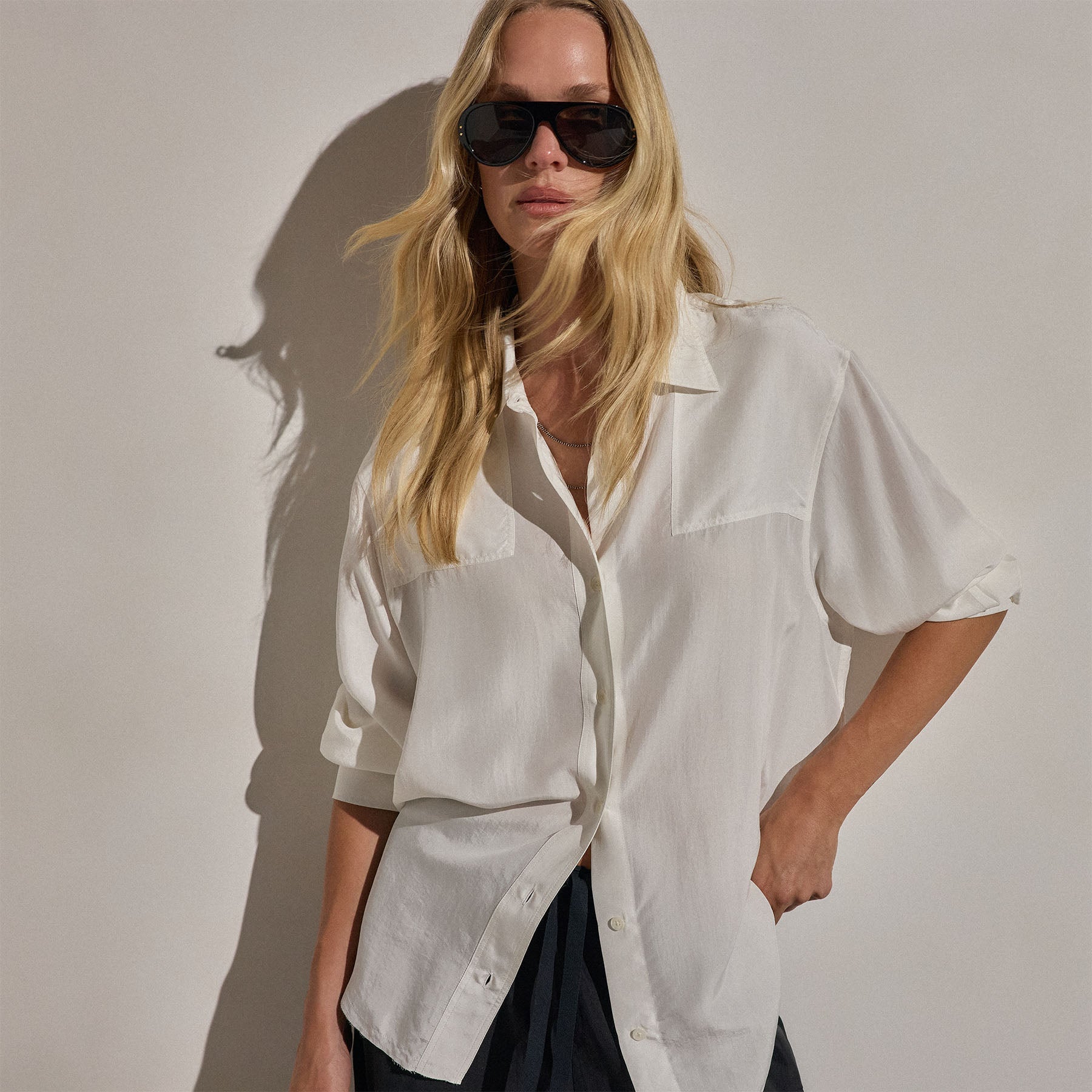 Washed Silk Patch Shirt - Ivory
