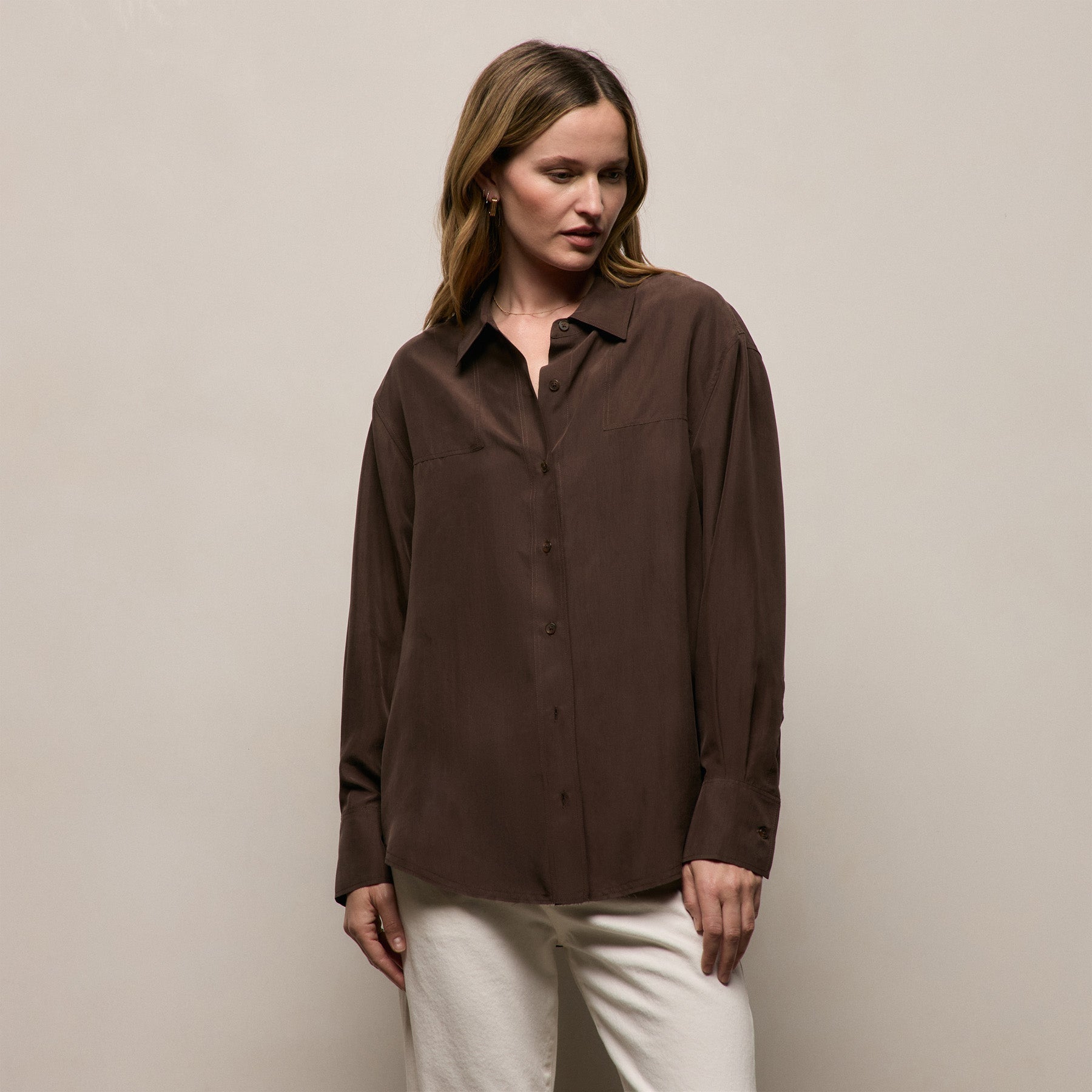 Washed Silk Patch Shirt - Washed Brown
