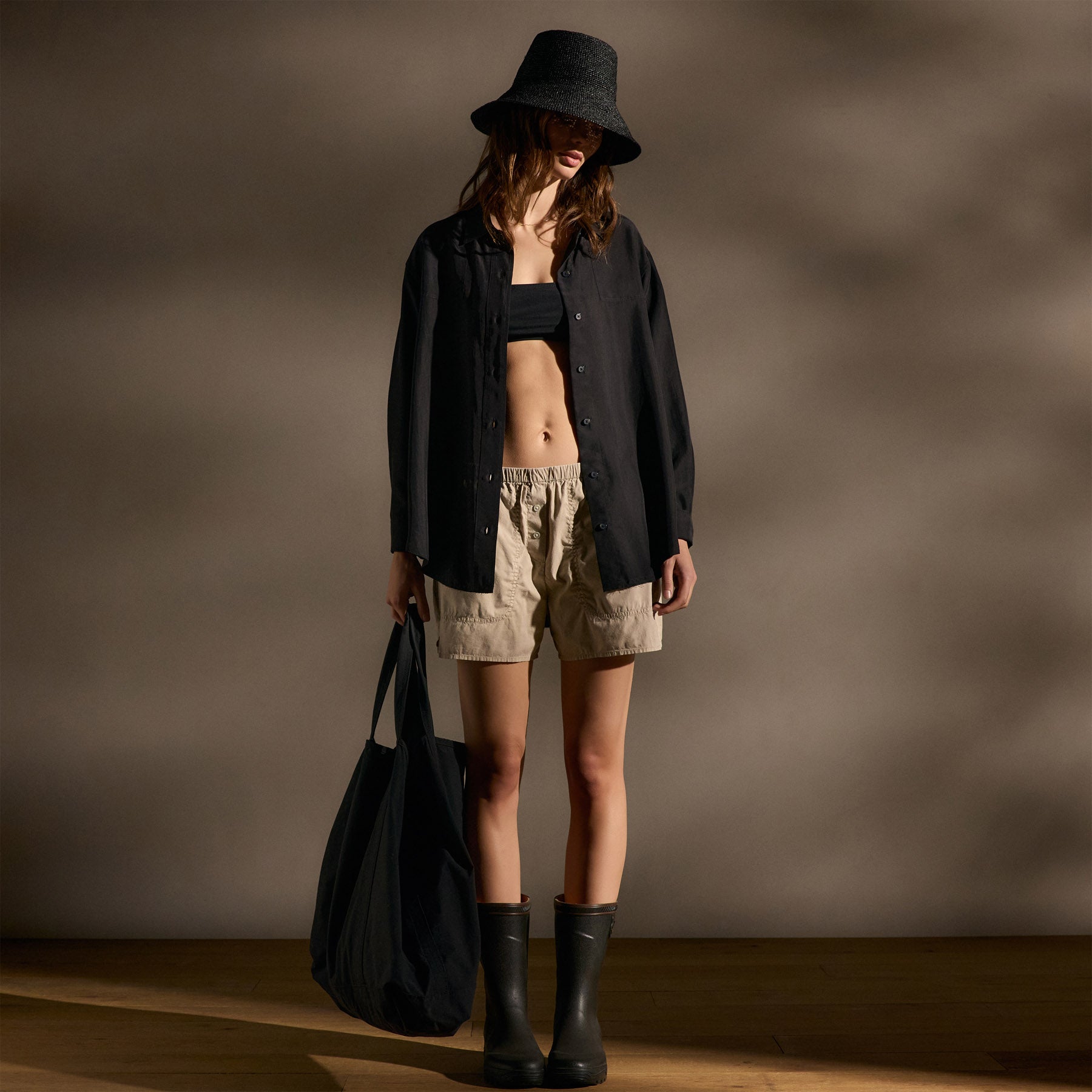 Washed Silk Patch Shirt - Washed Black