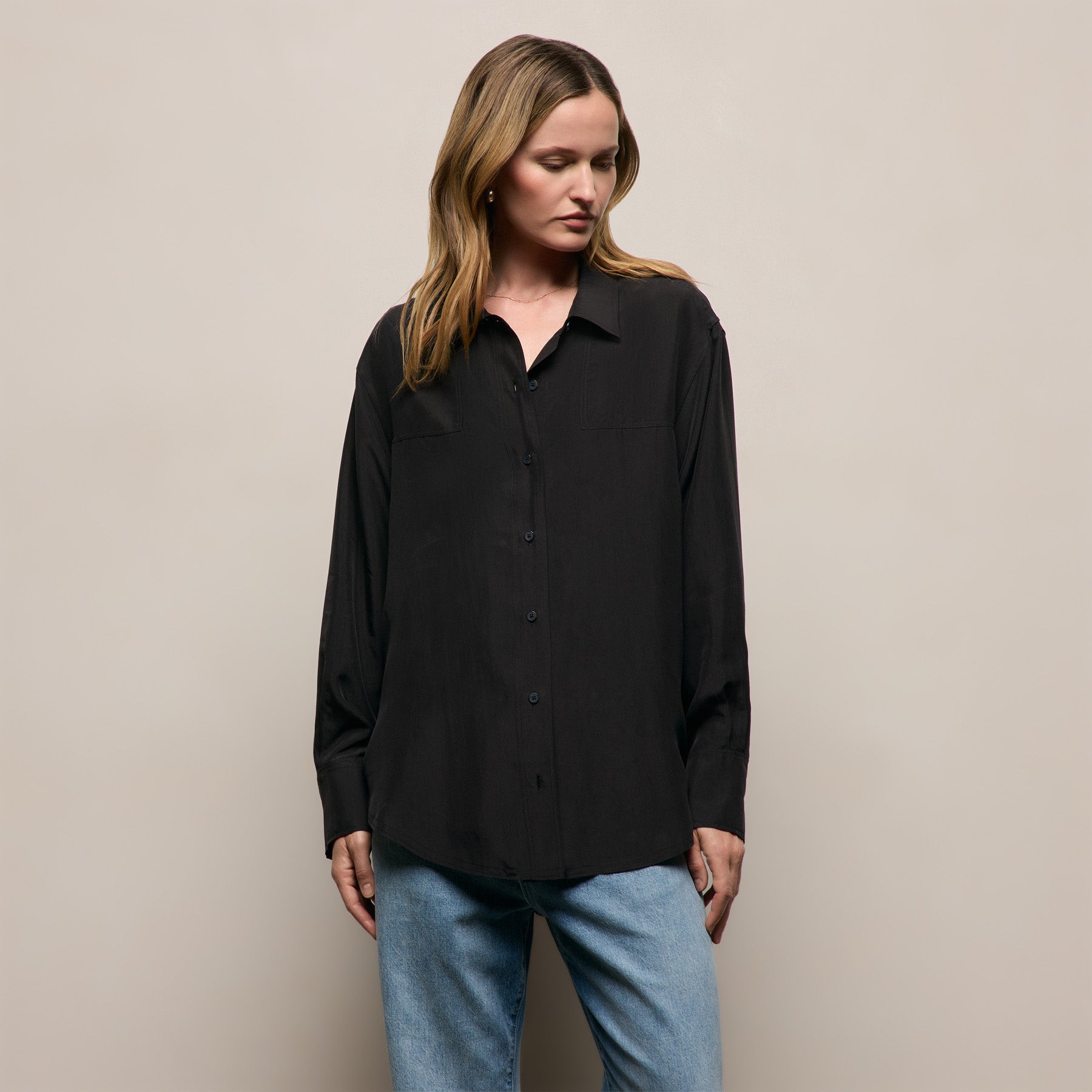 Washed Silk Patch Shirt - Washed Black