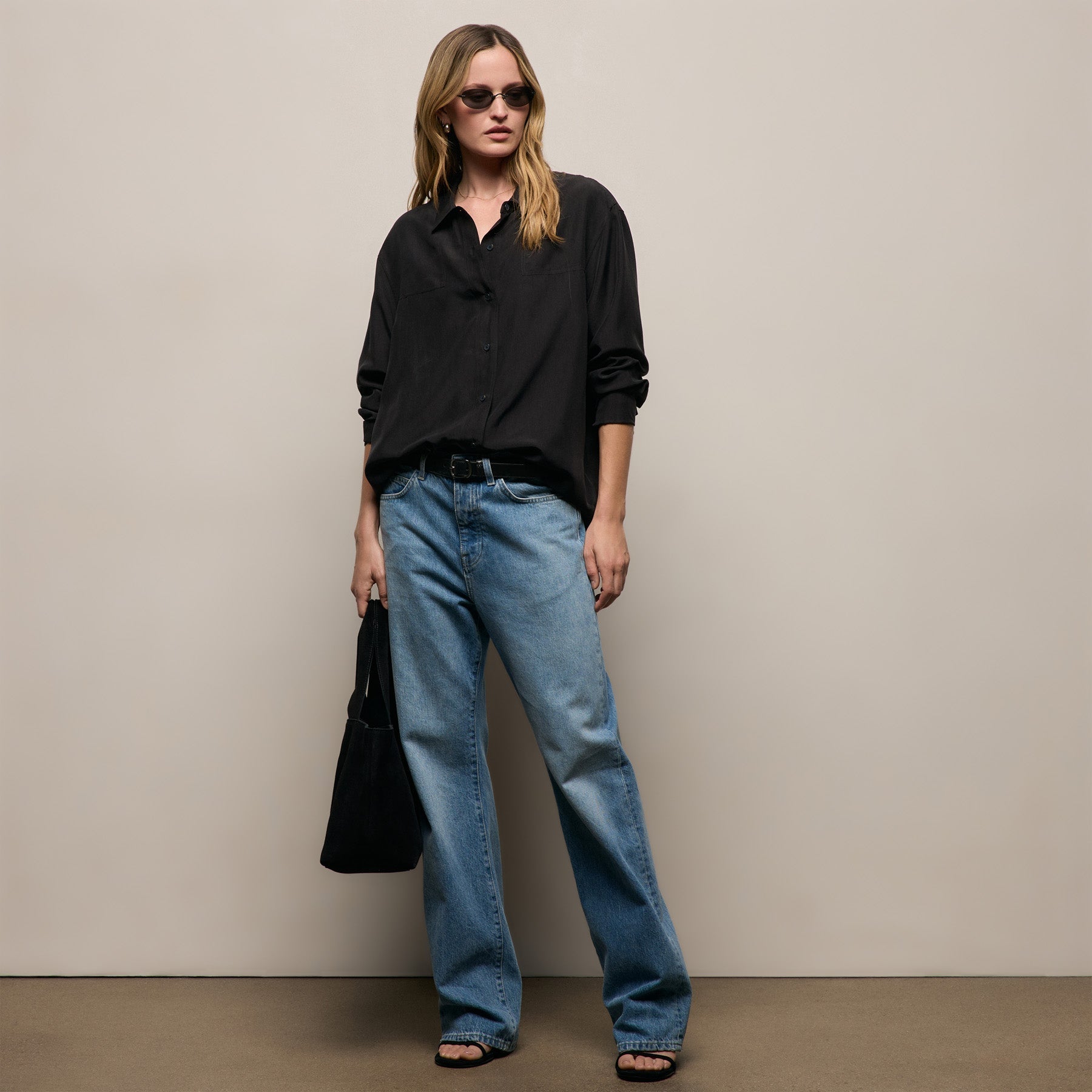 Washed Silk Patch Shirt - Washed Black