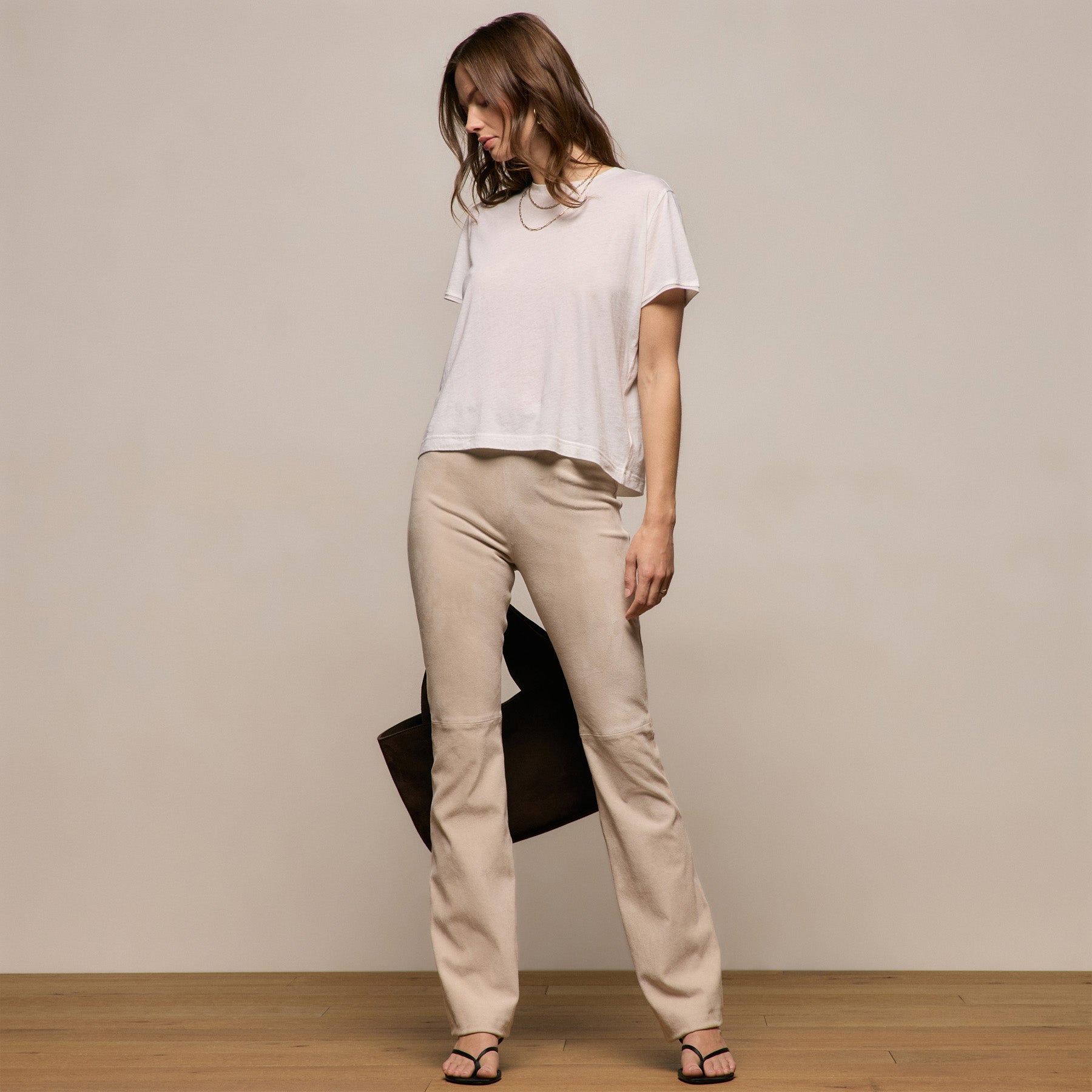 Stretch Suede Bootcut Pant - Ecru