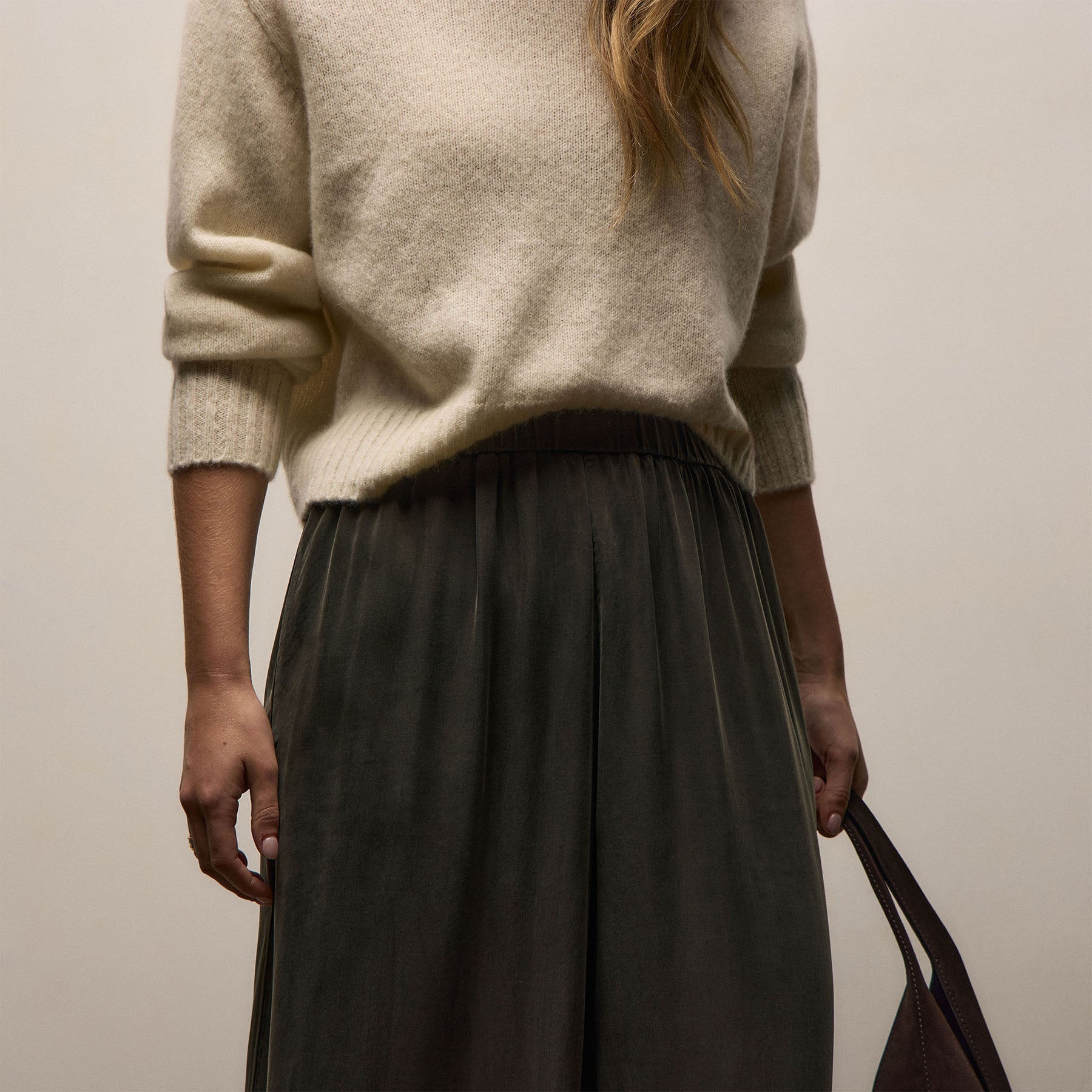 Satin Drawstring Wide Leg Pant - Hemlock Pigment