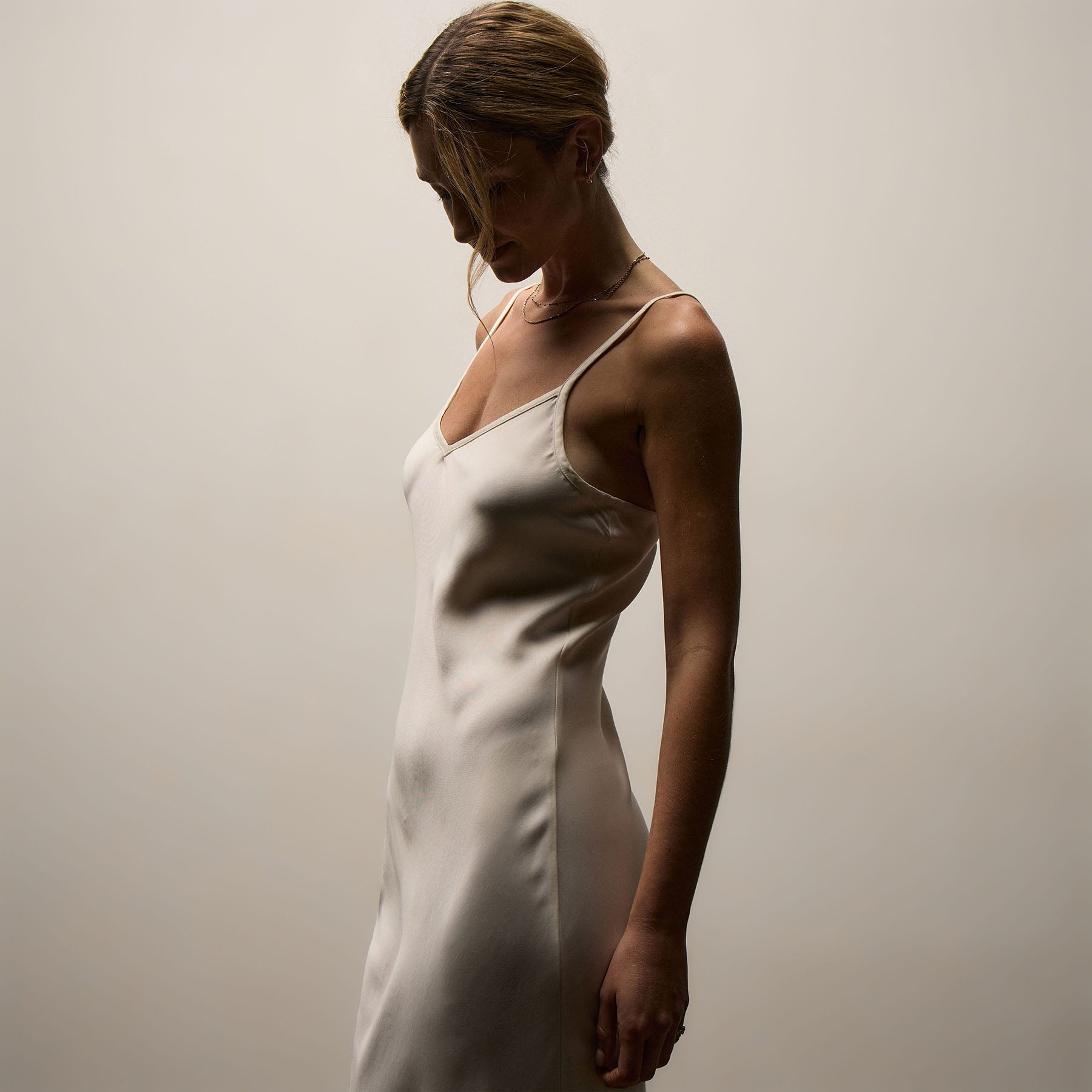 Satin Cami Slip Dress - Ivory Pigment