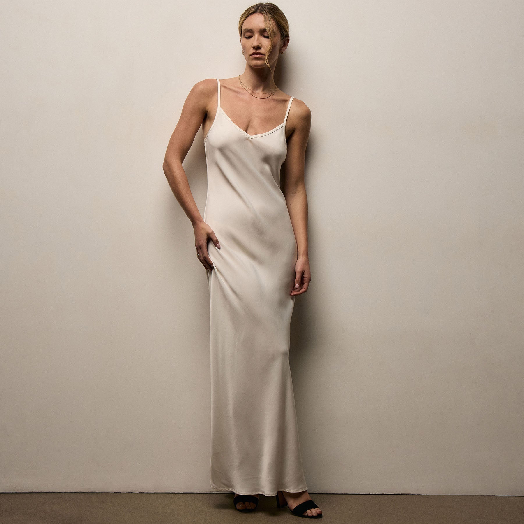 Satin Cami Slip Dress - Ivory Pigment