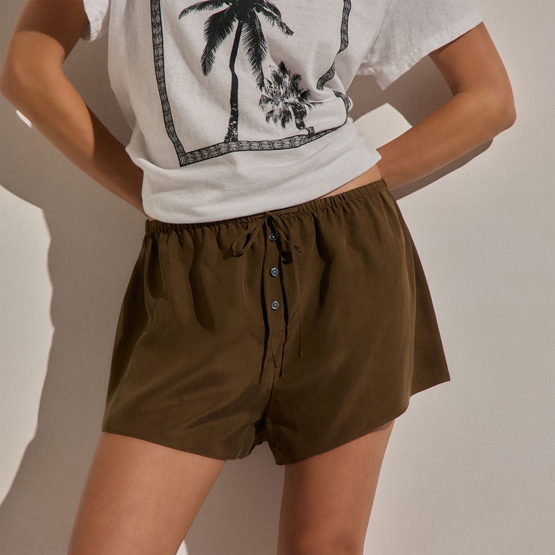 Silk Drawstring Shortie - Cocoa