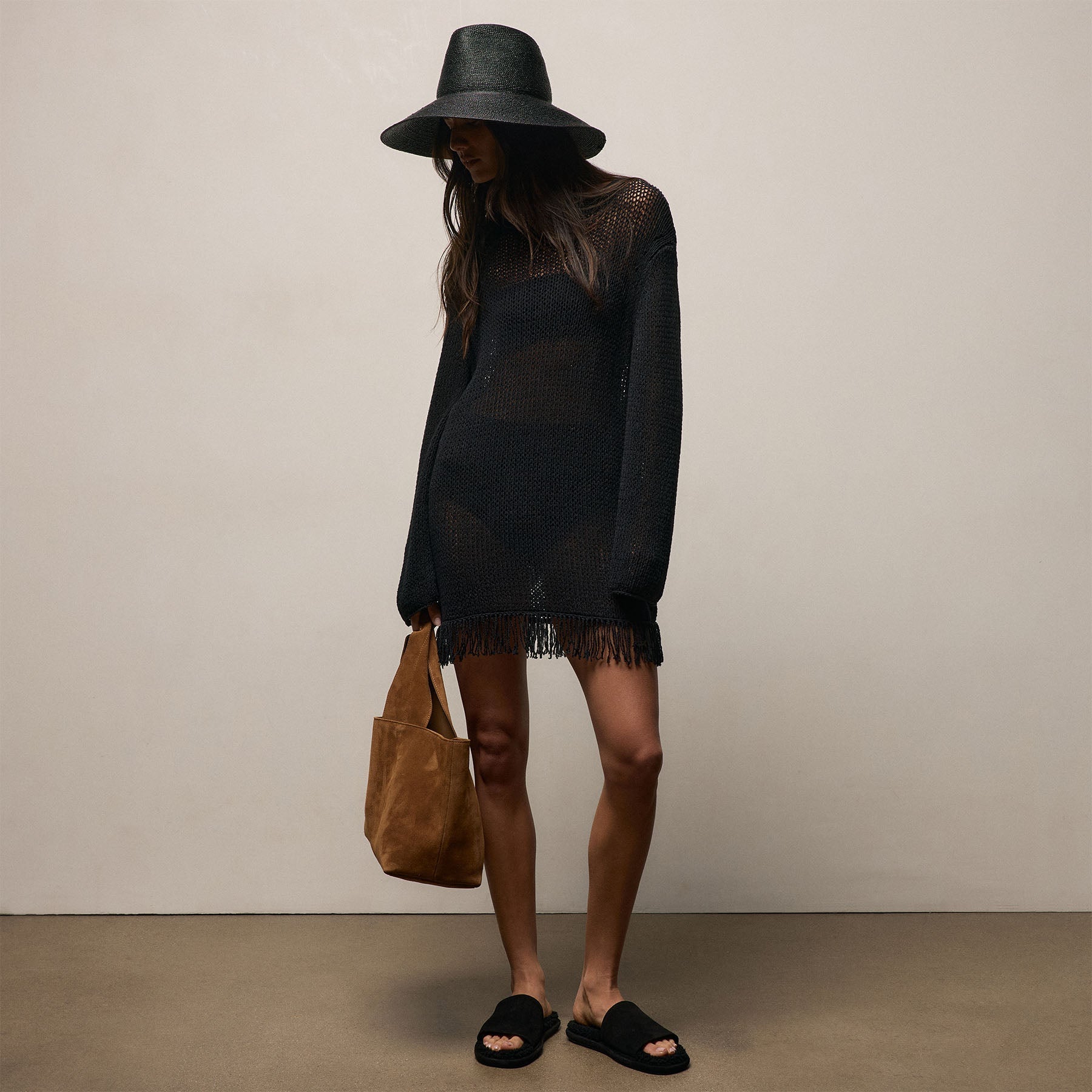 Women's Shearling Suede Slide - Black/Black