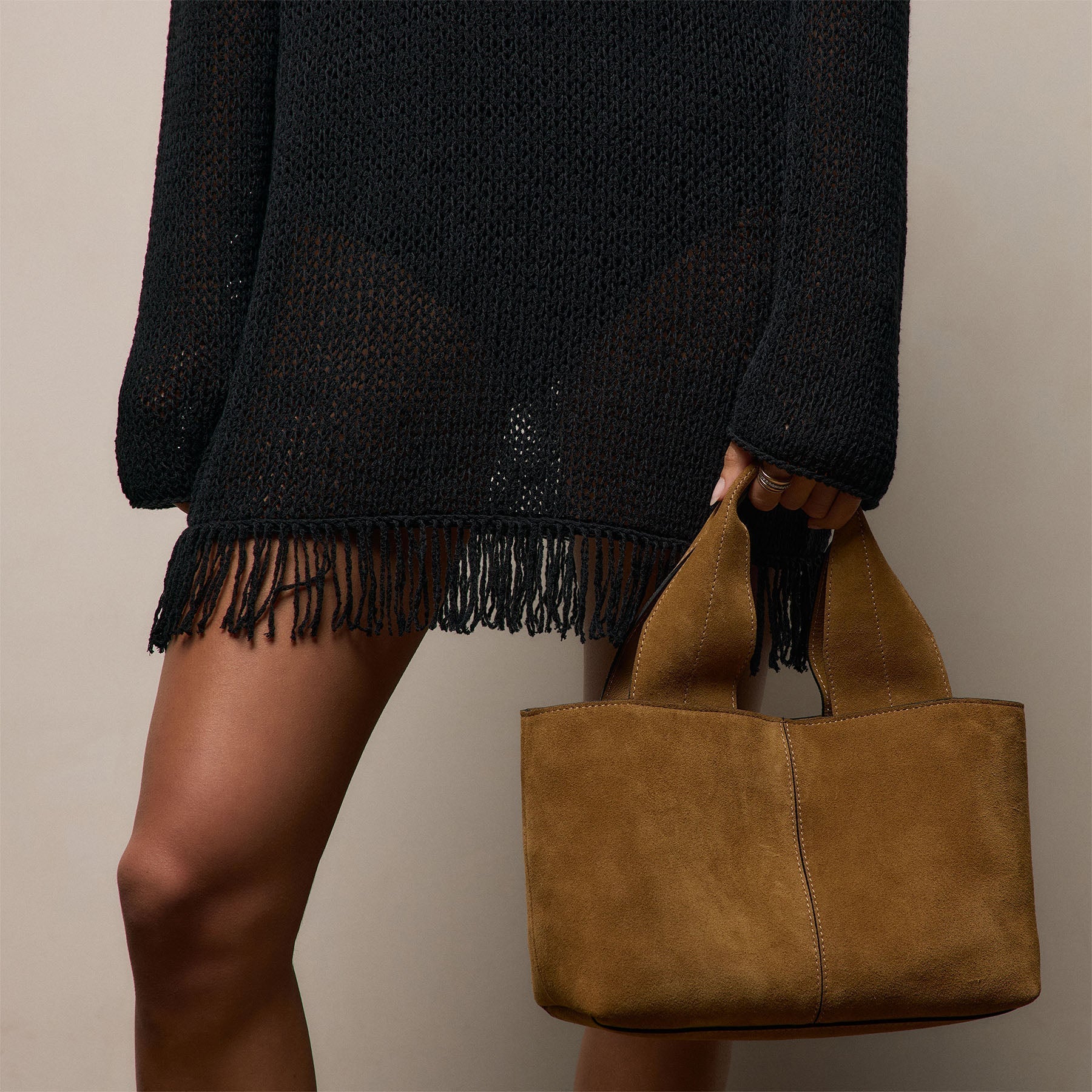 Baja Fringe Cotton Linen Tunic - Black