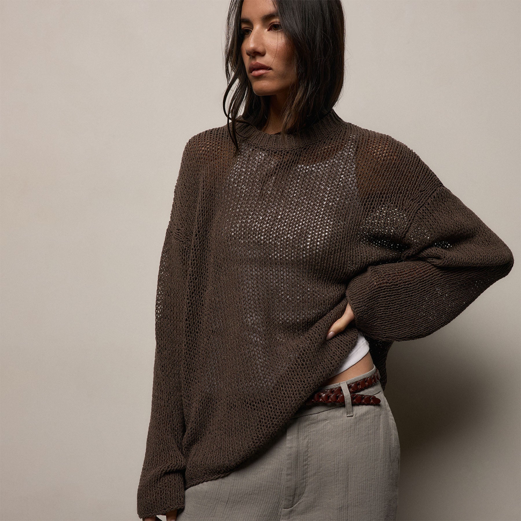 Oversized Cotton Linen Beach Sweater - Storm