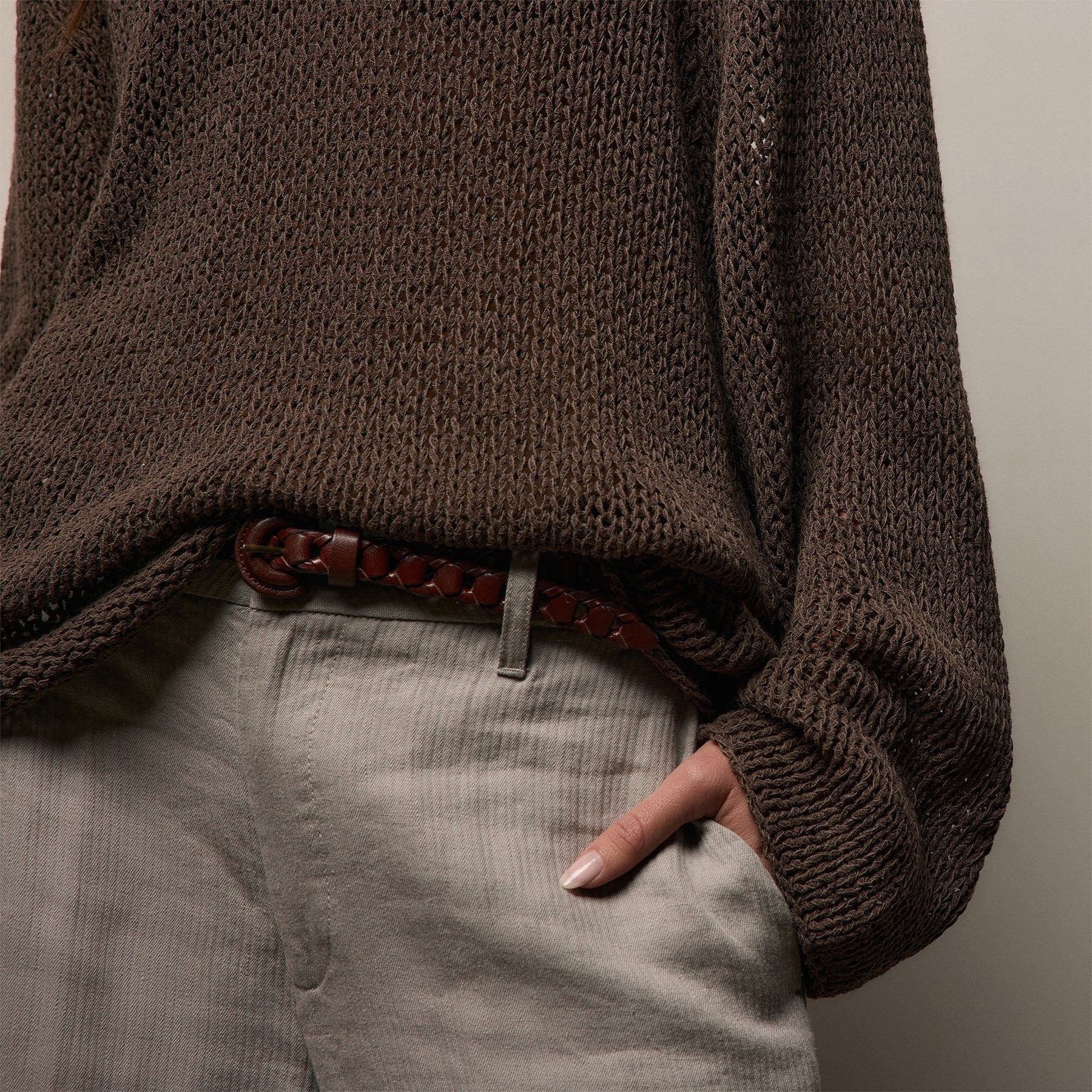 Oversized Cotton Linen Beach Sweater - Storm