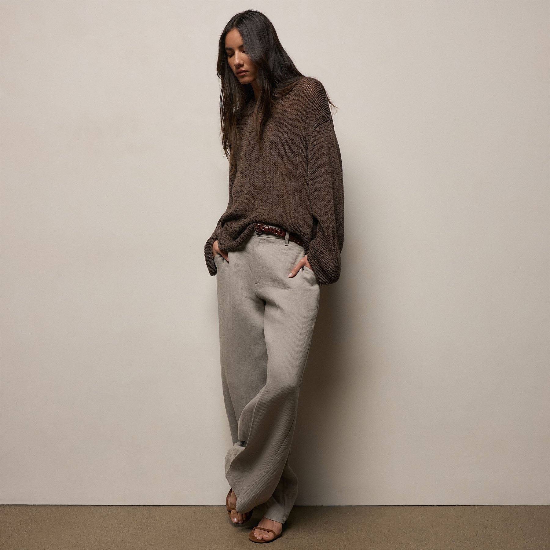 Oversized Cotton Linen Beach Sweater - Storm